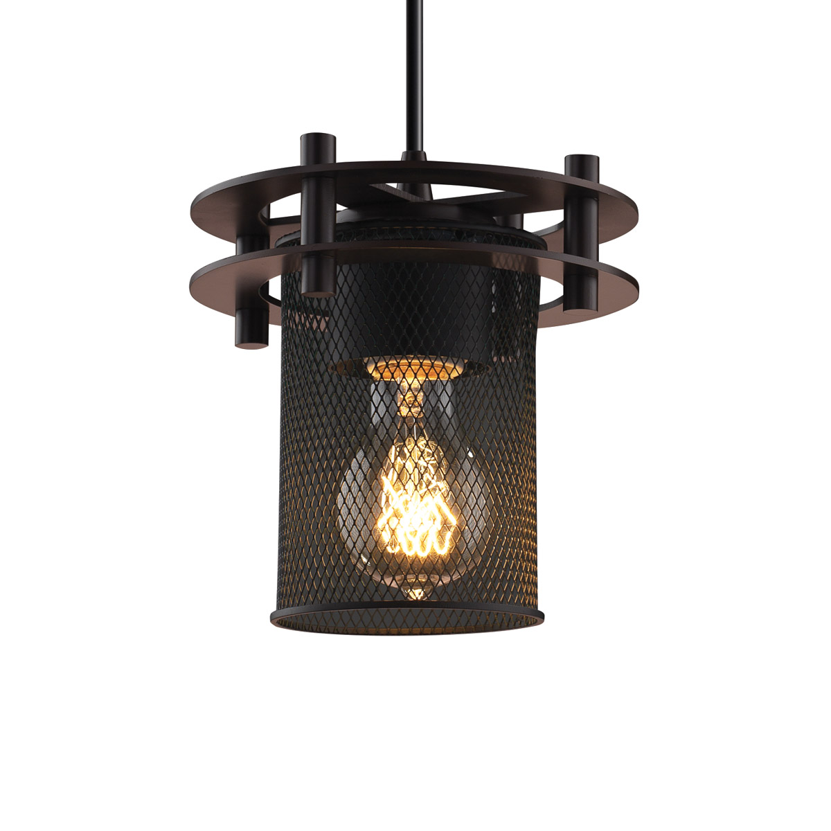Circa 1 Light 7 inch Dark Bronze Pendant Ceiling Light in Black Cord, Cylinder with Flat Rim