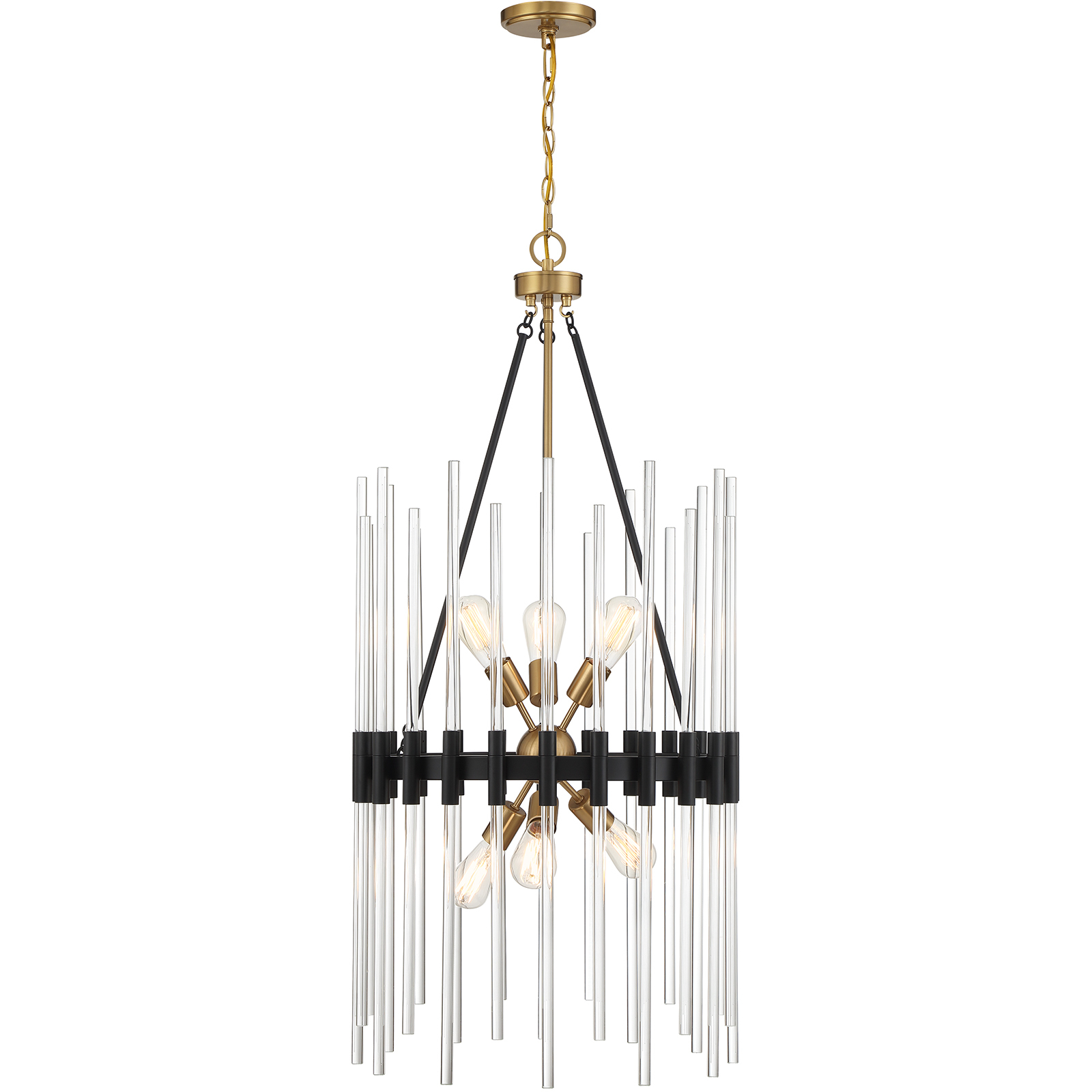 Santiago 6 Light 20 inch Black with Warm Brass Accents Pendant Ceiling Light