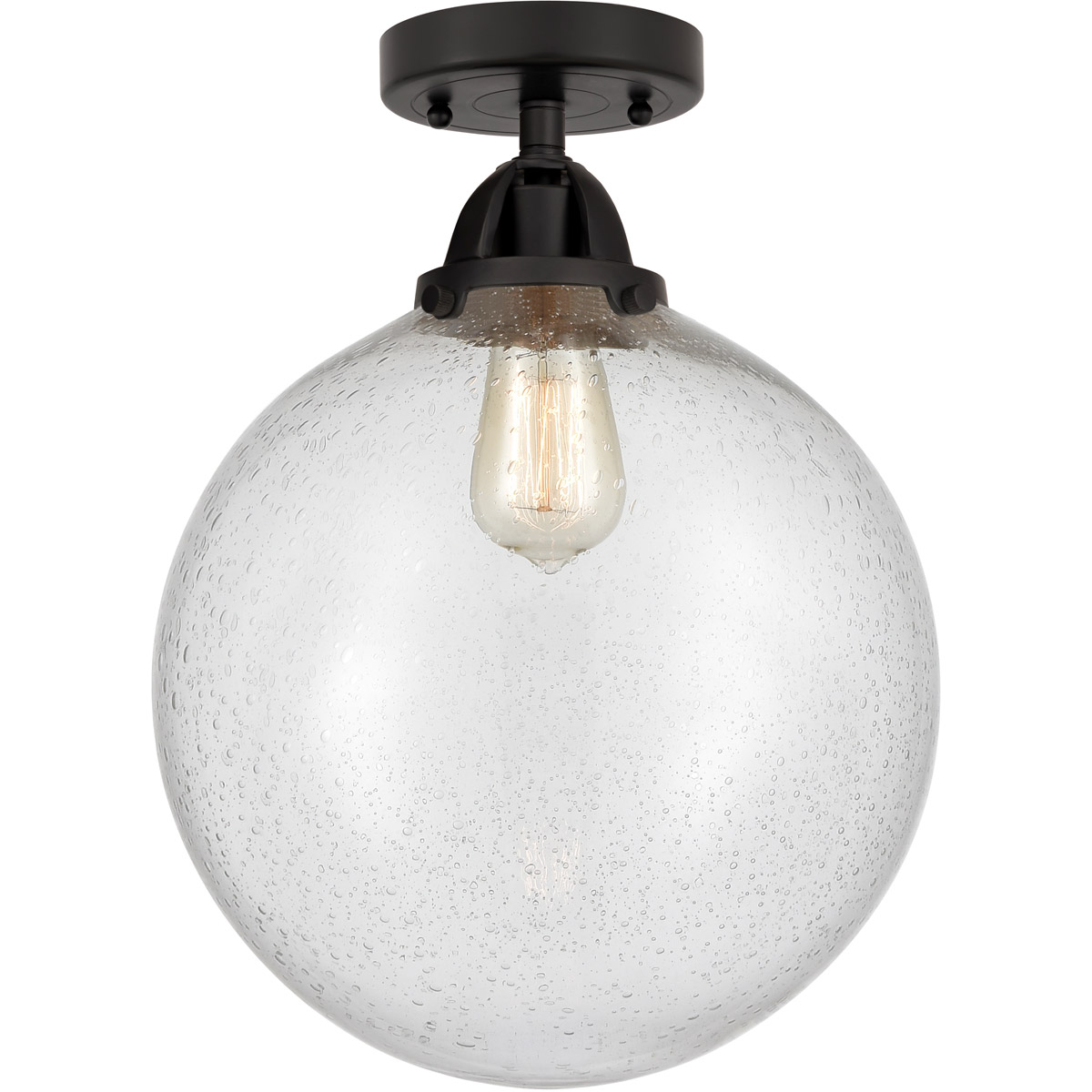 Nouveau 2 Beacon LED 12 inch Matte Black Semi-Flush Mount Ceiling Light in Seedy Glass