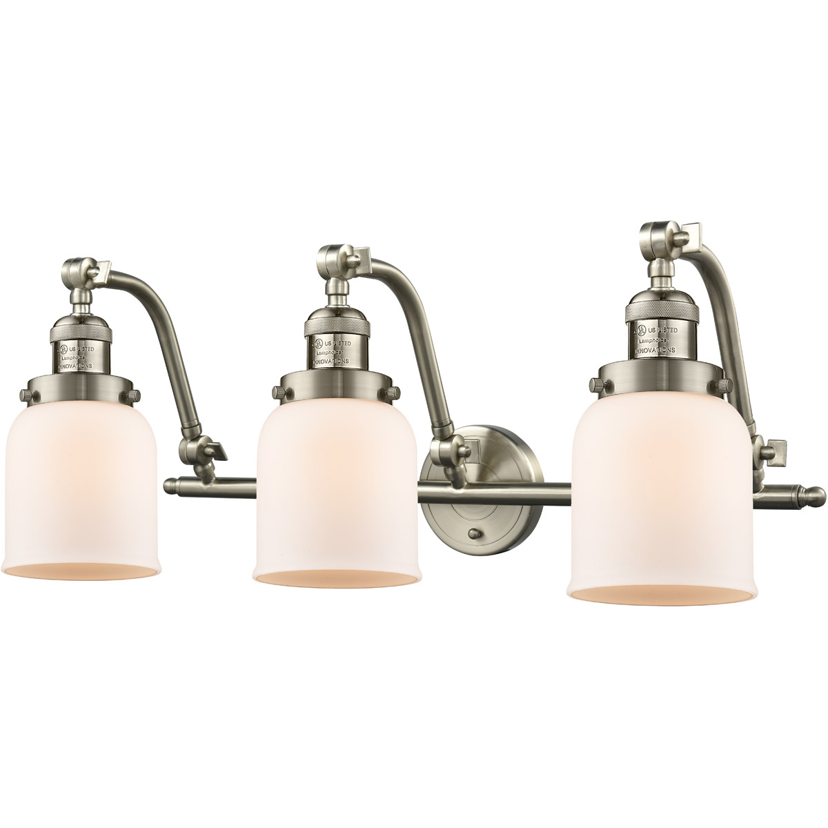 Franklin Restoration Small Bell LED 28 inch Brushed Satin Nickel Bath Vanity Light Wall Light in Matte White Glass, Franklin Restoration