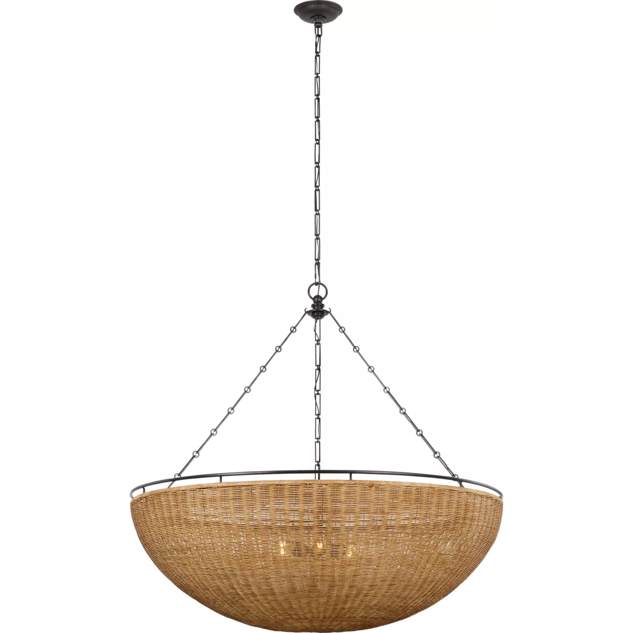 Chapman & Myers Clovis LED 60 inch Aged Iron and Natural Wicker Chandelier Ceiling Light, Grande