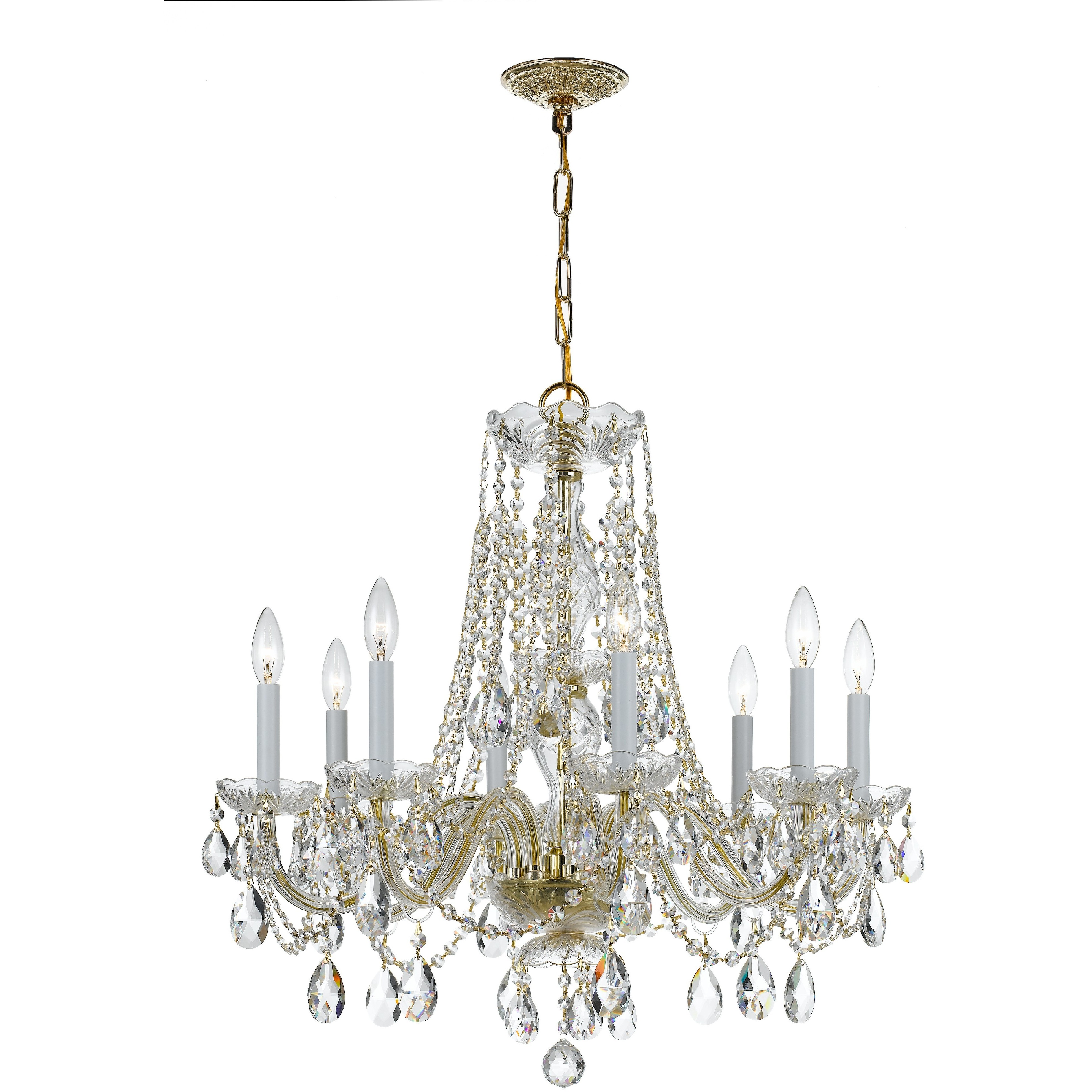 Traditional Crystal 8 Light 26 inch Polished Brass Chandelier Ceiling Light in Clear Hand Cut