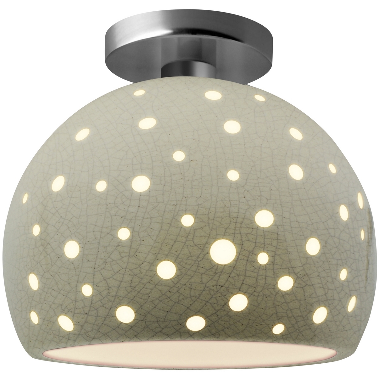 Perforated Globe LED 10 inch Celadon Green Crackle Semi-Flush Ceiling Light in Brushed Nickel, Dedicated LED, 10W x 9H, Form+Finish+Function