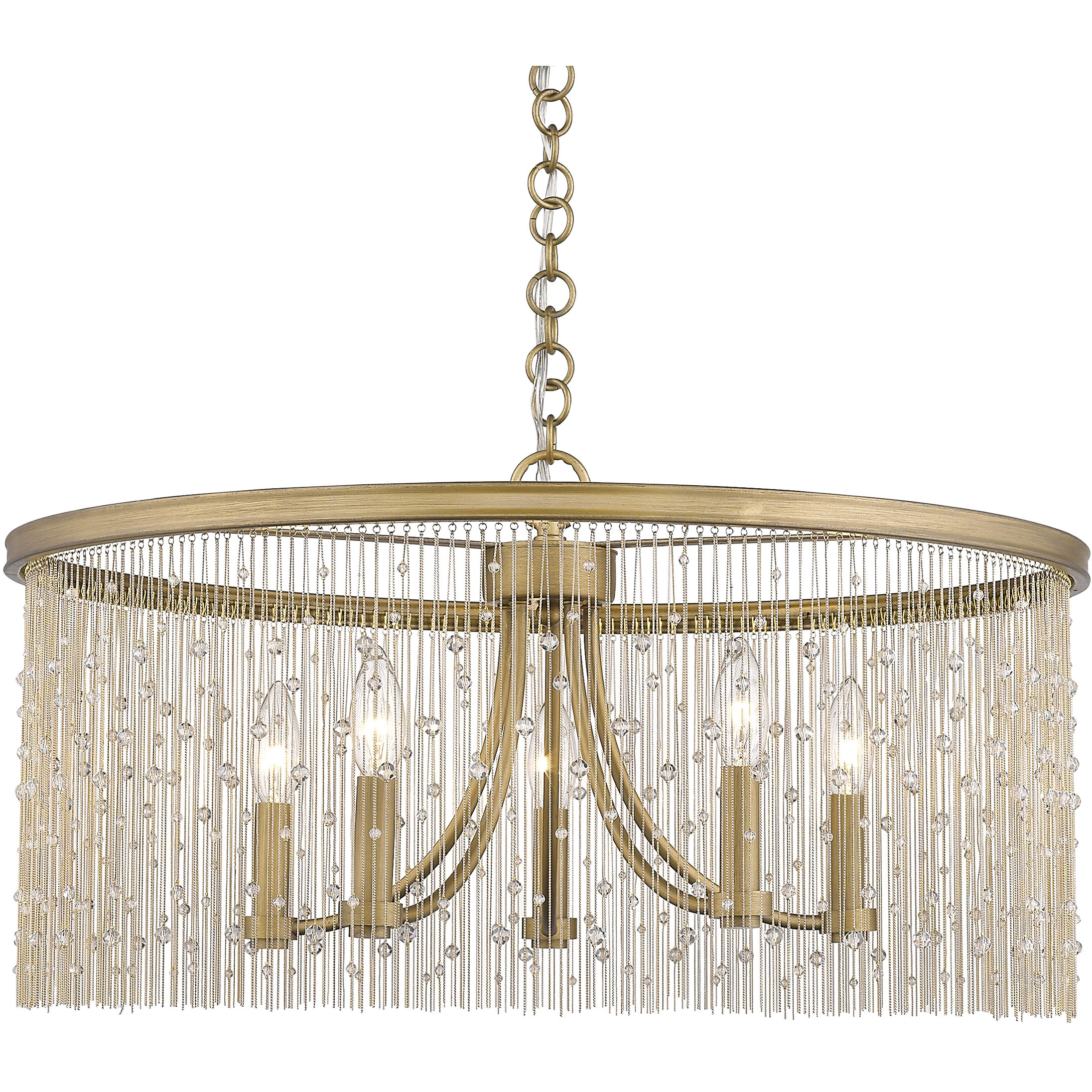 Marilyn 5 Light 25 inch Peruvian Gold Chandelier Ceiling Light in Crystal Strands