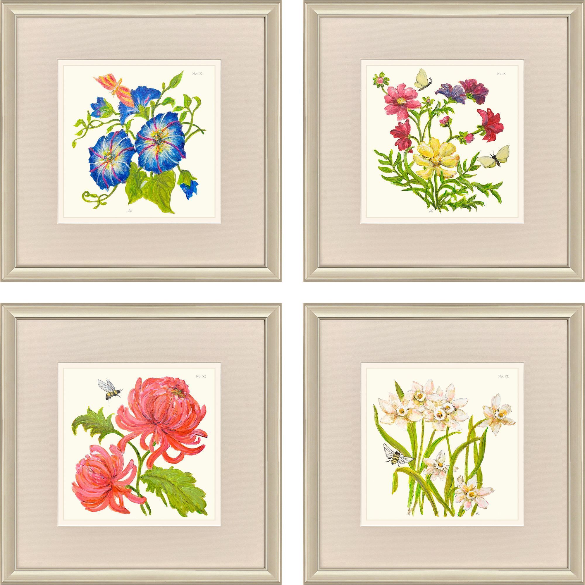 Fleur Melange Green and Red and Pink and Yellow Framed Art, Propac