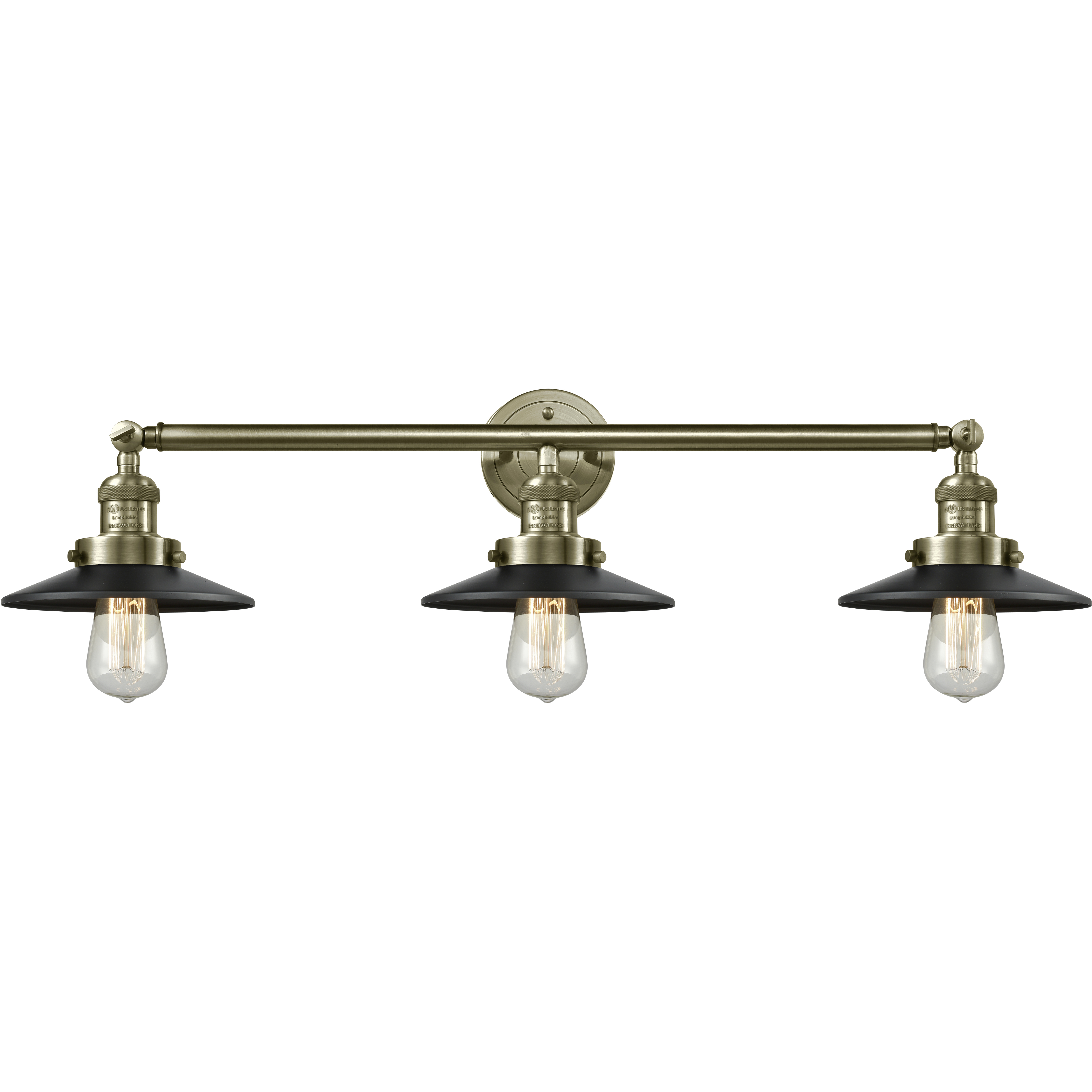 Franklin Restoration Railroad LED 32 inch Antique Brass Bath Vanity Light Wall Light in Matte Black, Franklin Restoration