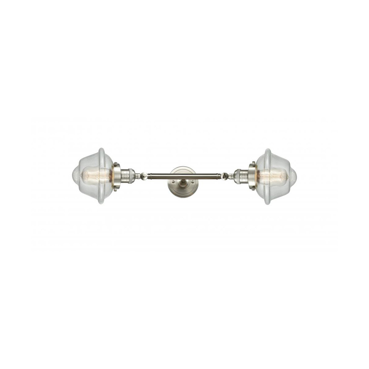 Franklin Restoration Small Oxford 2 Light 8 inch Brushed Satin Nickel Bath Vanity Light Wall Light in Seedy Glass, Franklin Restoration