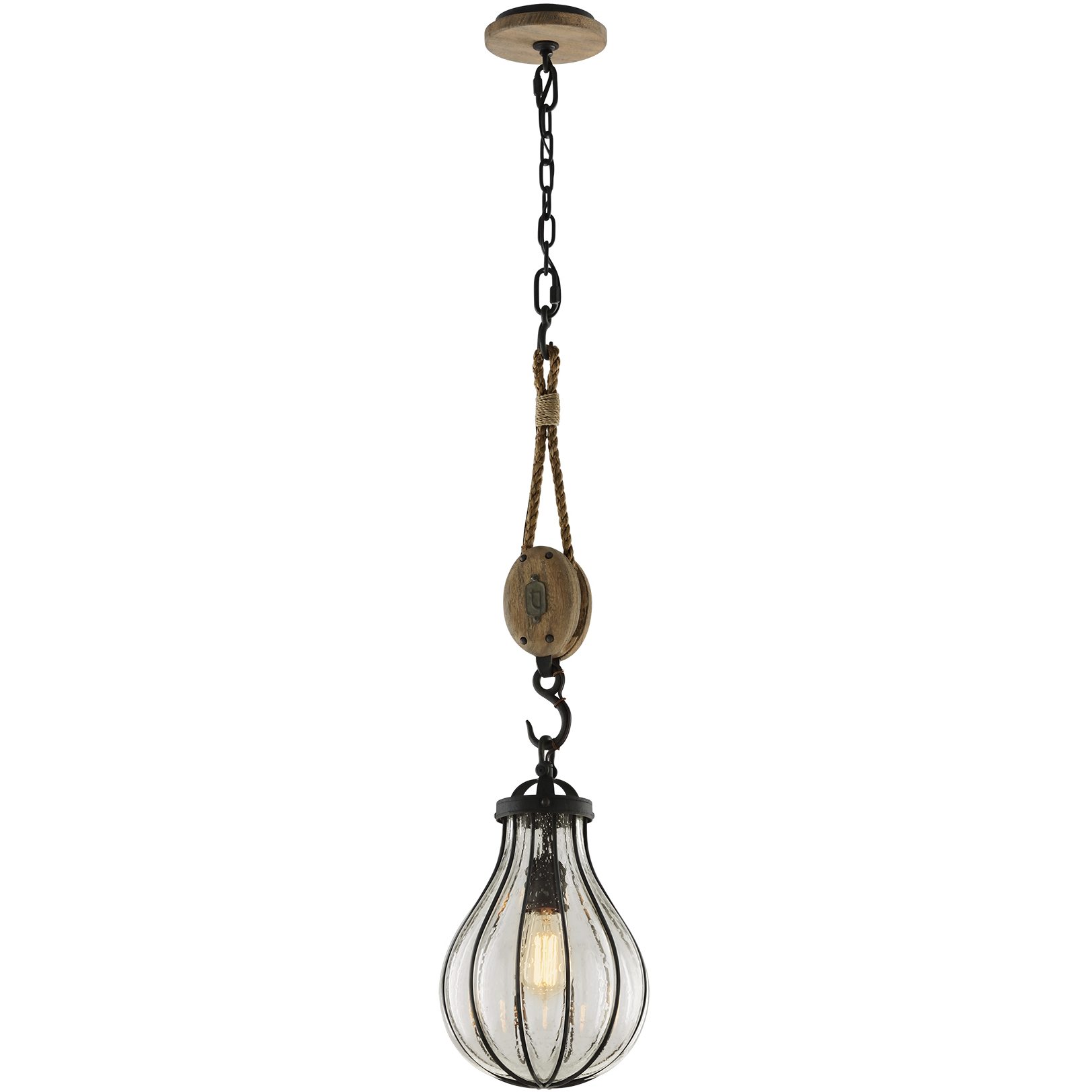 Olive 1 Light 9 inch Vintage Iron With Rustic Wood Pendant Ceiling Light