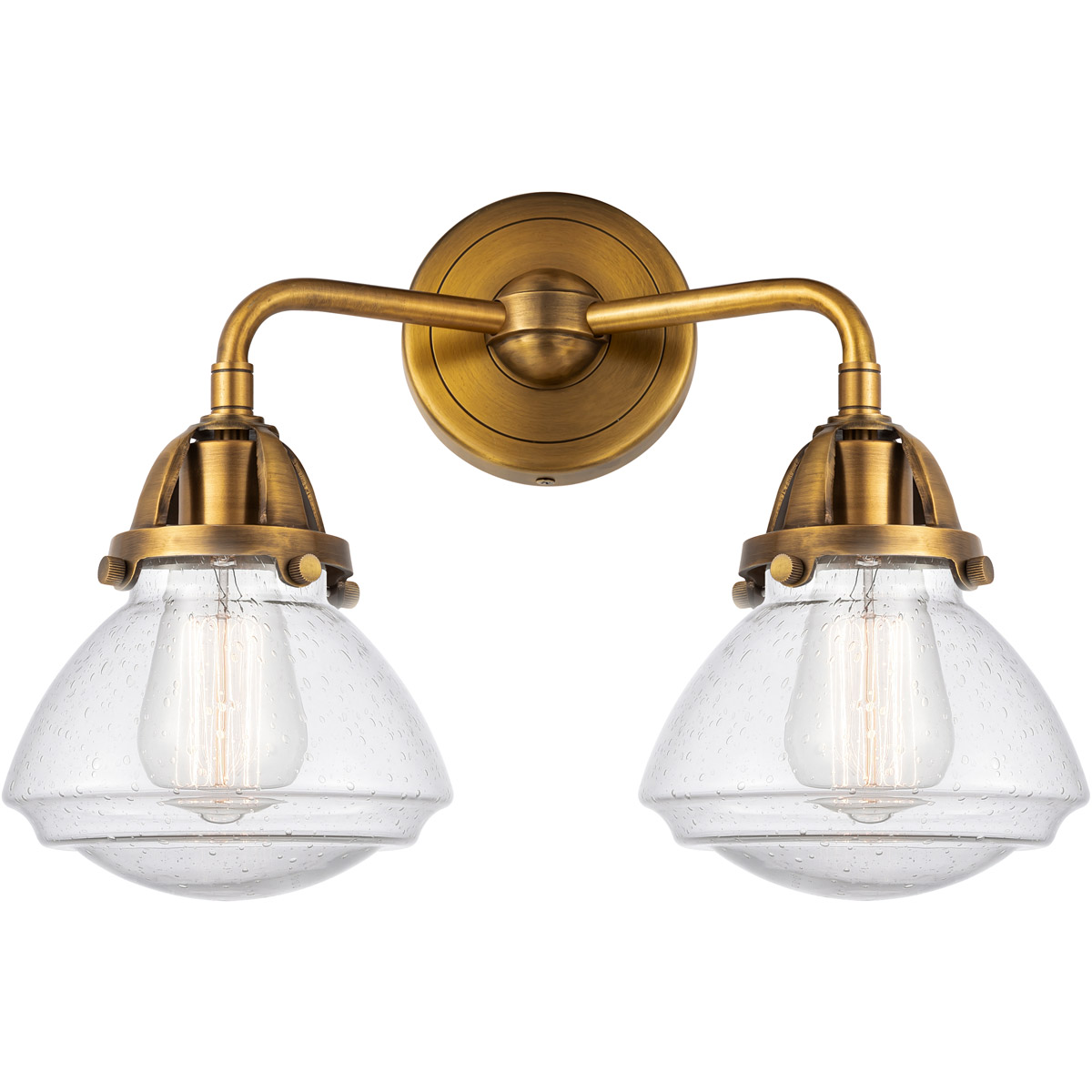 Nouveau 2 Olean 2 Light 15 inch Brushed Brass Bath Vanity Light Wall Light in Seedy Glass