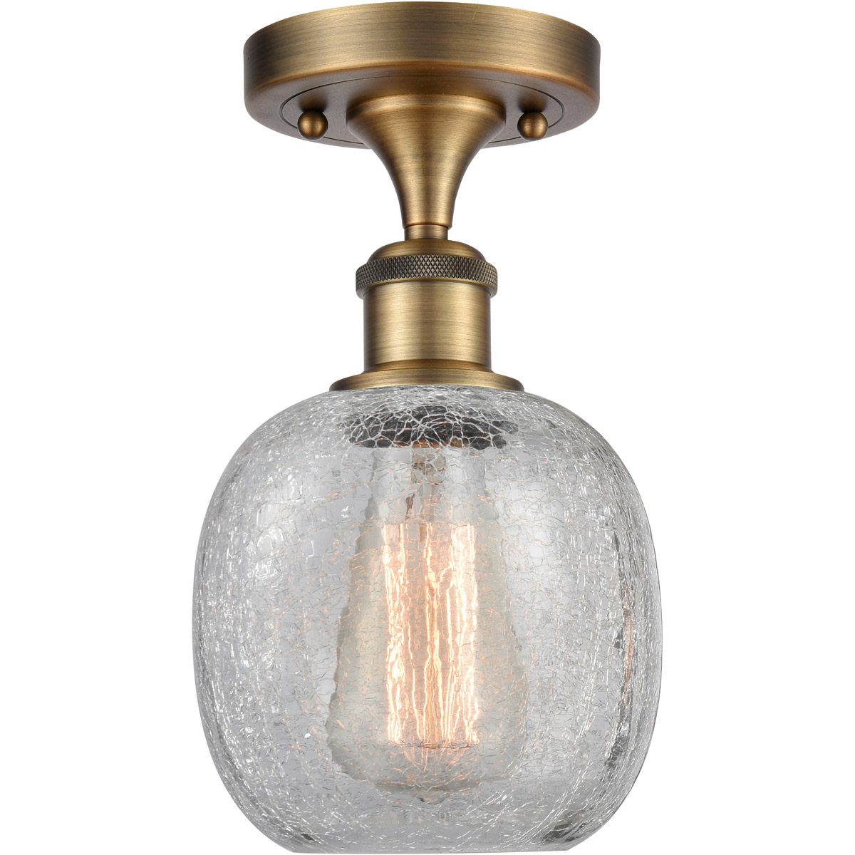 Ballston Belfast 1 Light 6 inch Brushed Brass Semi-Flush Mount Ceiling Light in Clear Crackle Glass, Ballston
