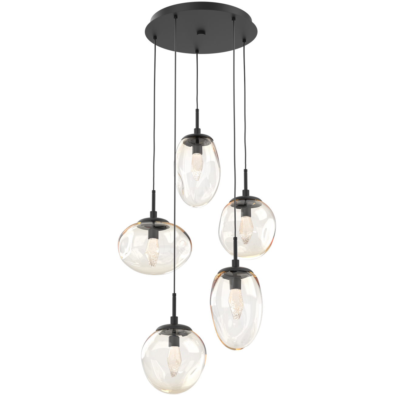 Cosmos LED LED 24.4 inch Matte Black Chandelier Ceiling Light in 3000K LED, Clear Geo Inner with Amber Cosmos Outer, Round Multi-Port