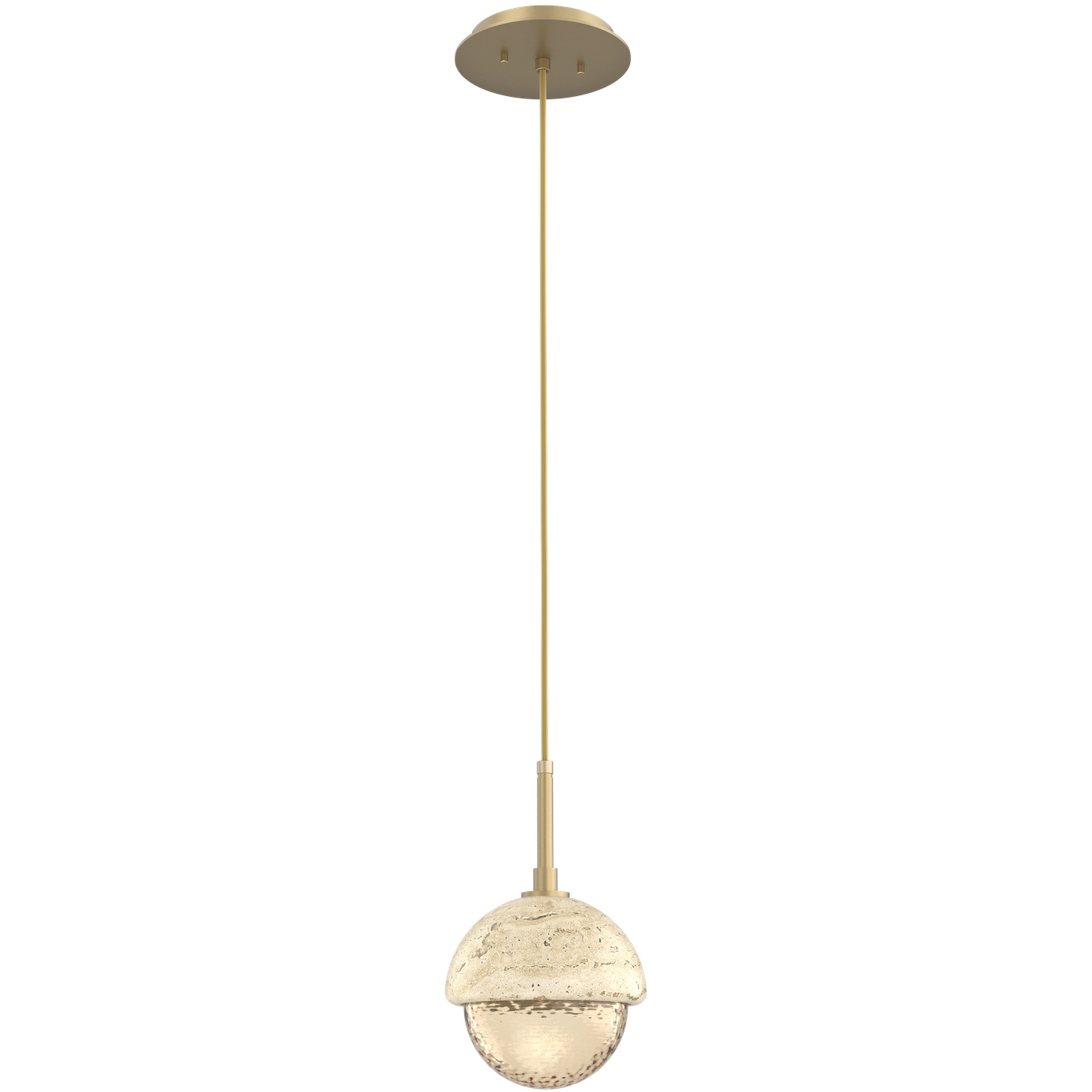 Cabochon LED 6.2 inch Gilded Brass with Travertine Stone Pendant Ceiling Light in Amber, 2700K LED