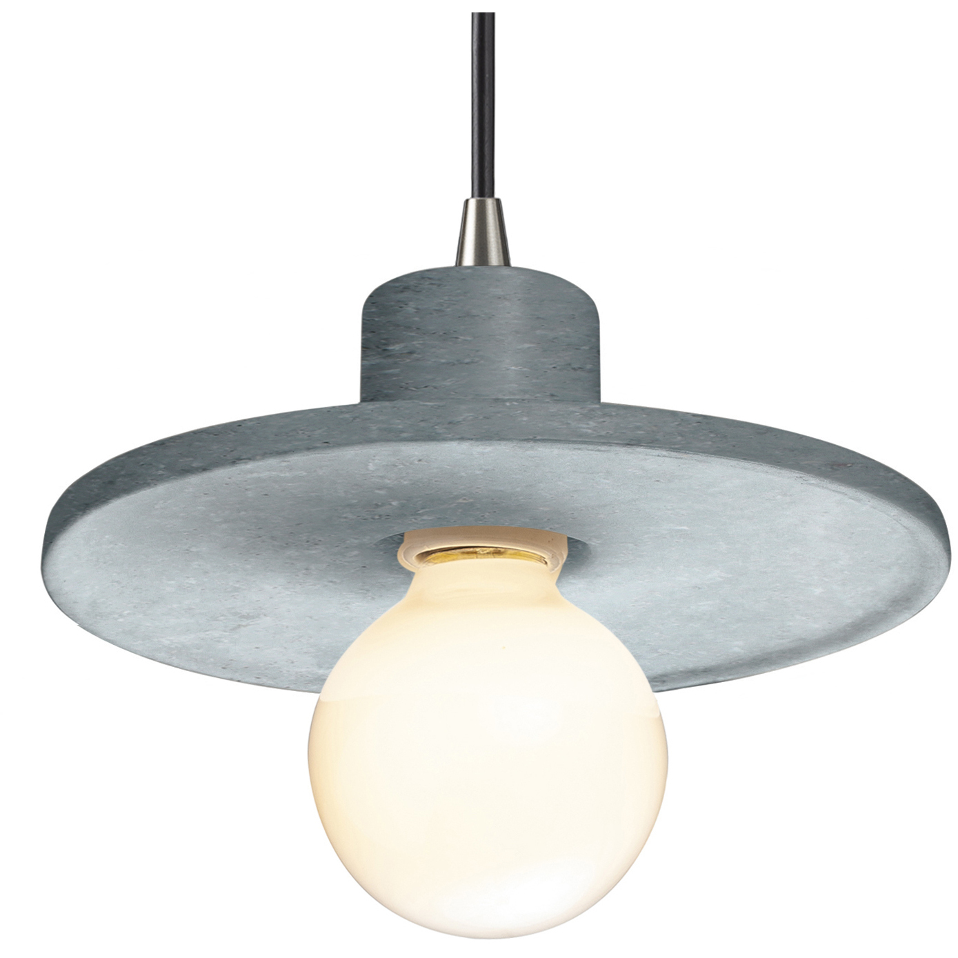 Radiance Collection - Saucer 1 Light 8 inch Concrete and Brushed Nickel Pendant Ceiling Light in Black Cord, Form+Finish+Function