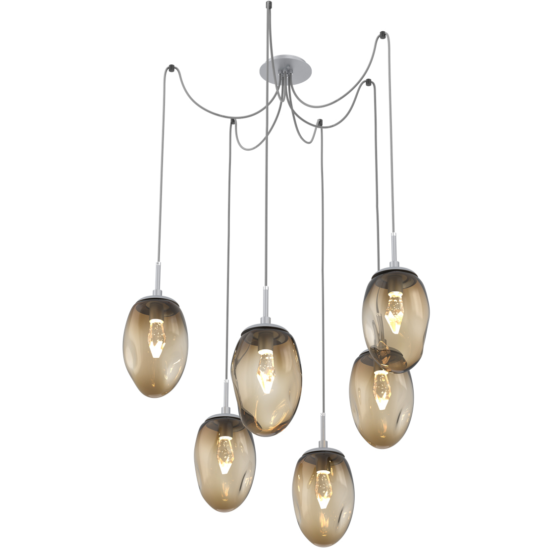 Meteo LED 17 inch Classic Silver Swag Multi-Pendant Ceiling Light in 3000K LED, Geo Inner - Bronze Outer