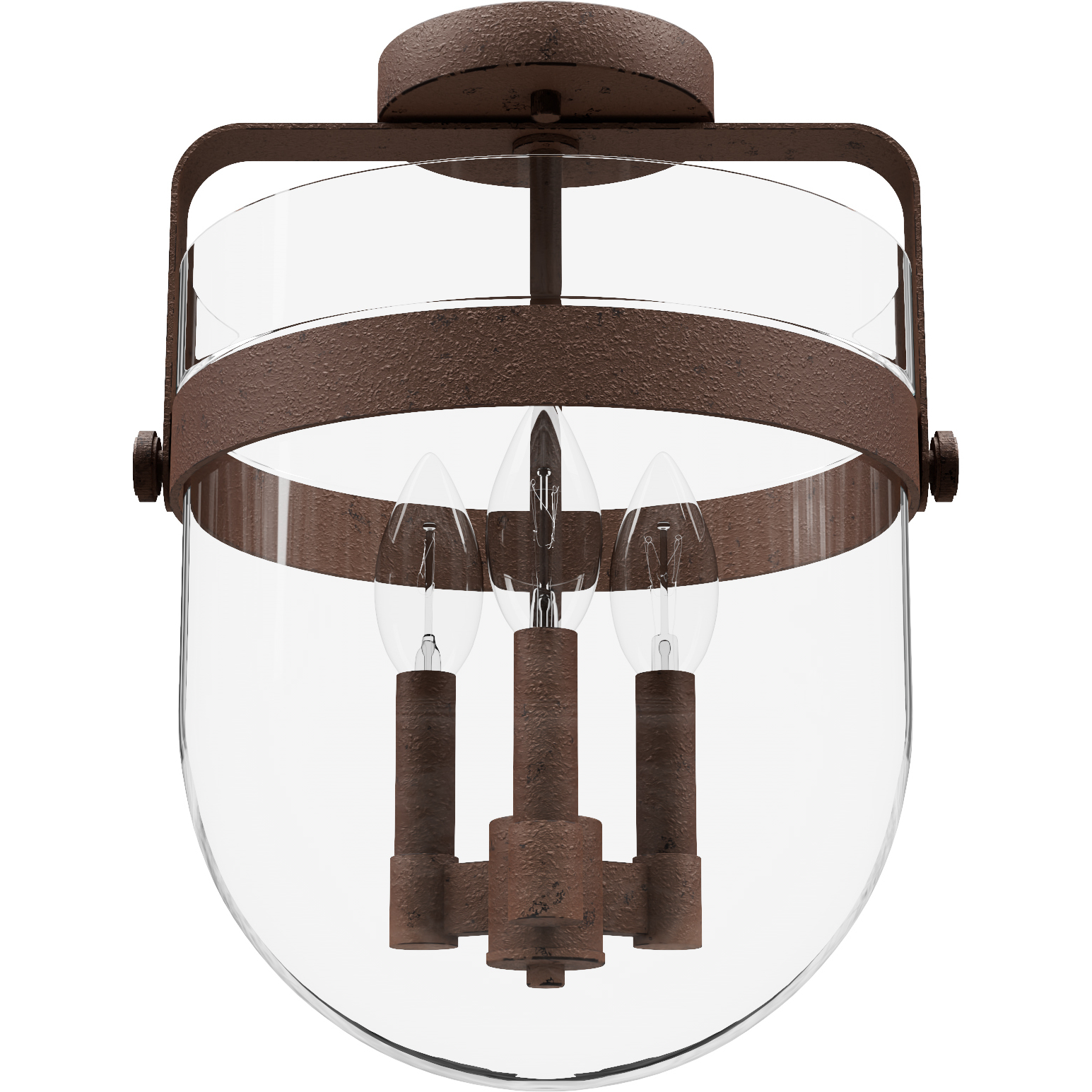 Karloff 3 Light 11.75 inch Textured Rust Semi-Flush Mount Ceiling Light