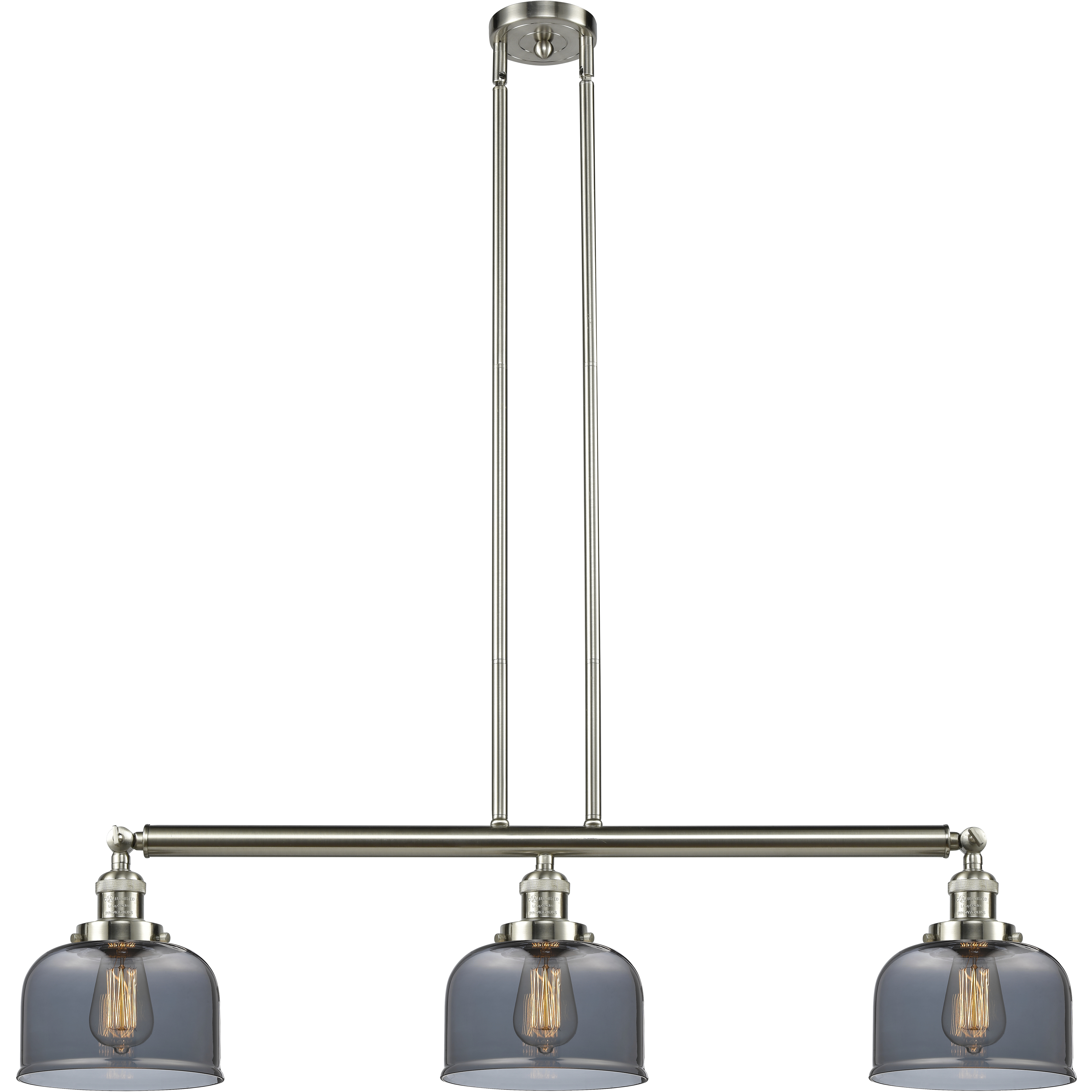 Franklin Restoration Large Bell LED 41 inch Brushed Satin Nickel Island Light Ceiling Light in Plated Smoke Glass, Franklin Restoration