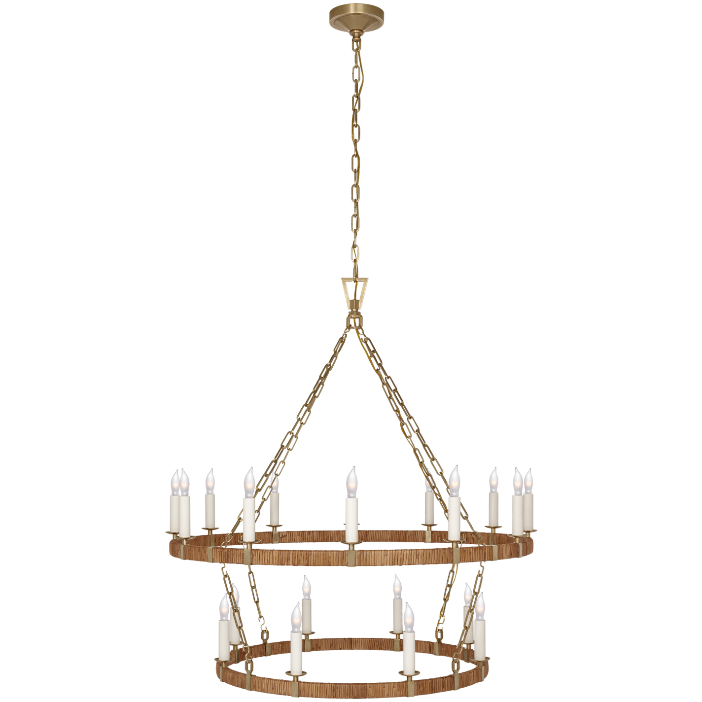 Chapman & Myers Darlana5 LED 39.25 inch Antique-Burnished Brass and Natural Rattan Two Tier Chandelier Ceiling Light, Large