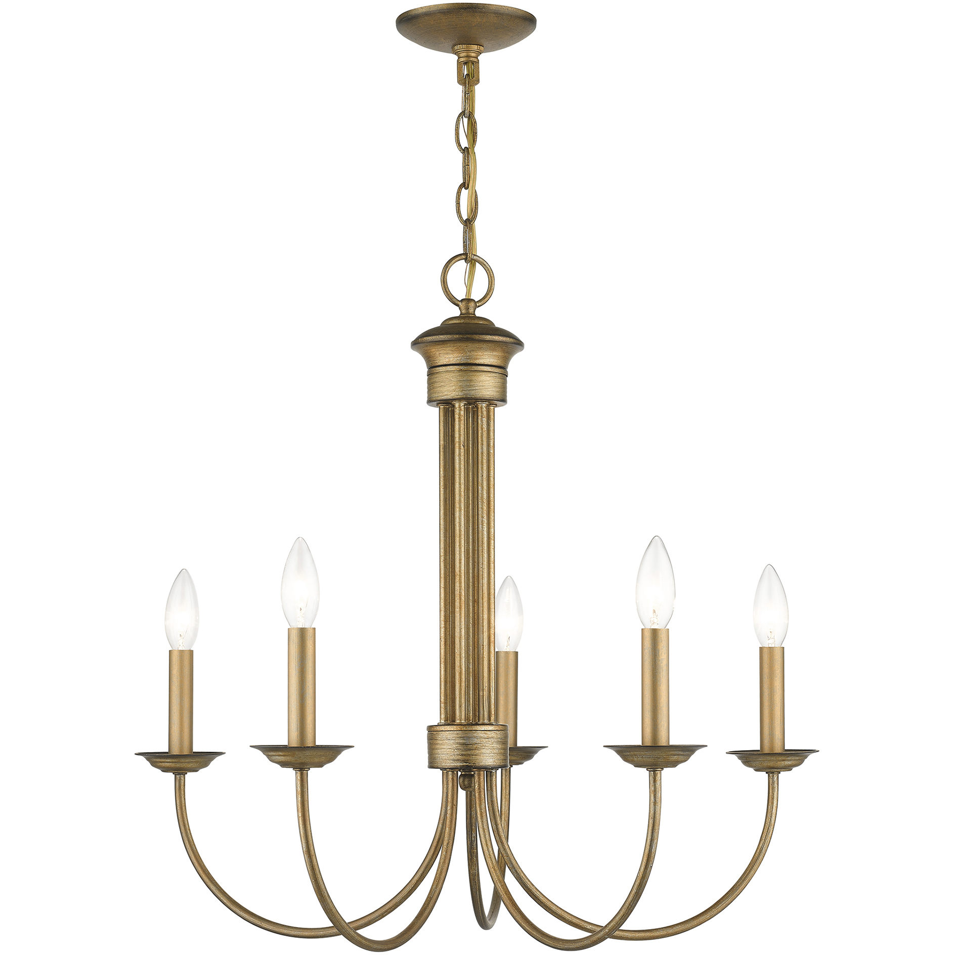 Estate 5 Light 25 inch Antique Gold Leaf Chandelier Ceiling Light