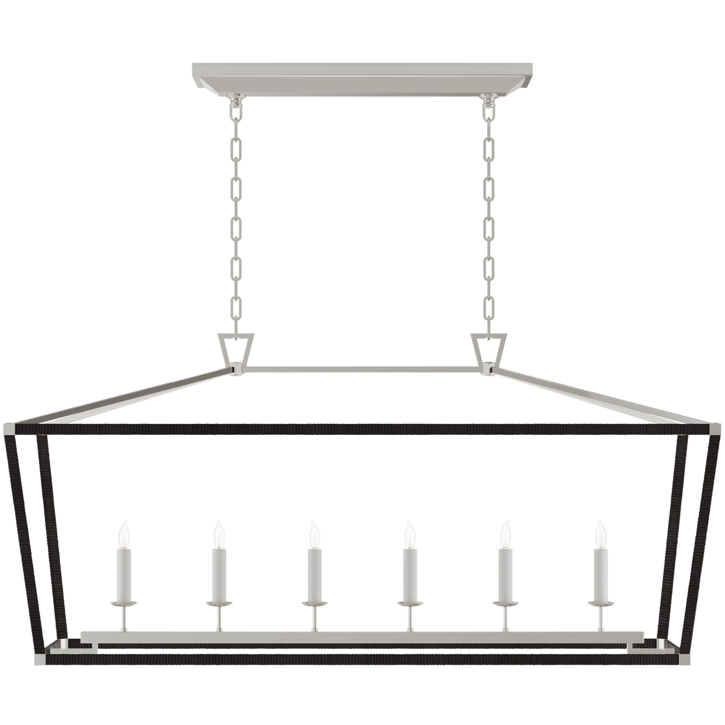 Chapman & Myers Darlana5 LED 54 inch Polished Nickel and Black Rattan Linear Lantern Ceiling Light, Large