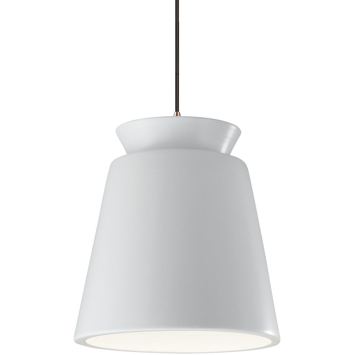 Radiance Collection - Trapezoid 13.5 inch Gloss White (outside and inside of fixture) and Dark Bronze Pendant Ceiling Light in Black Cord, Gloss White outside and inside, 700 Lm LED, Form+Finish+Function