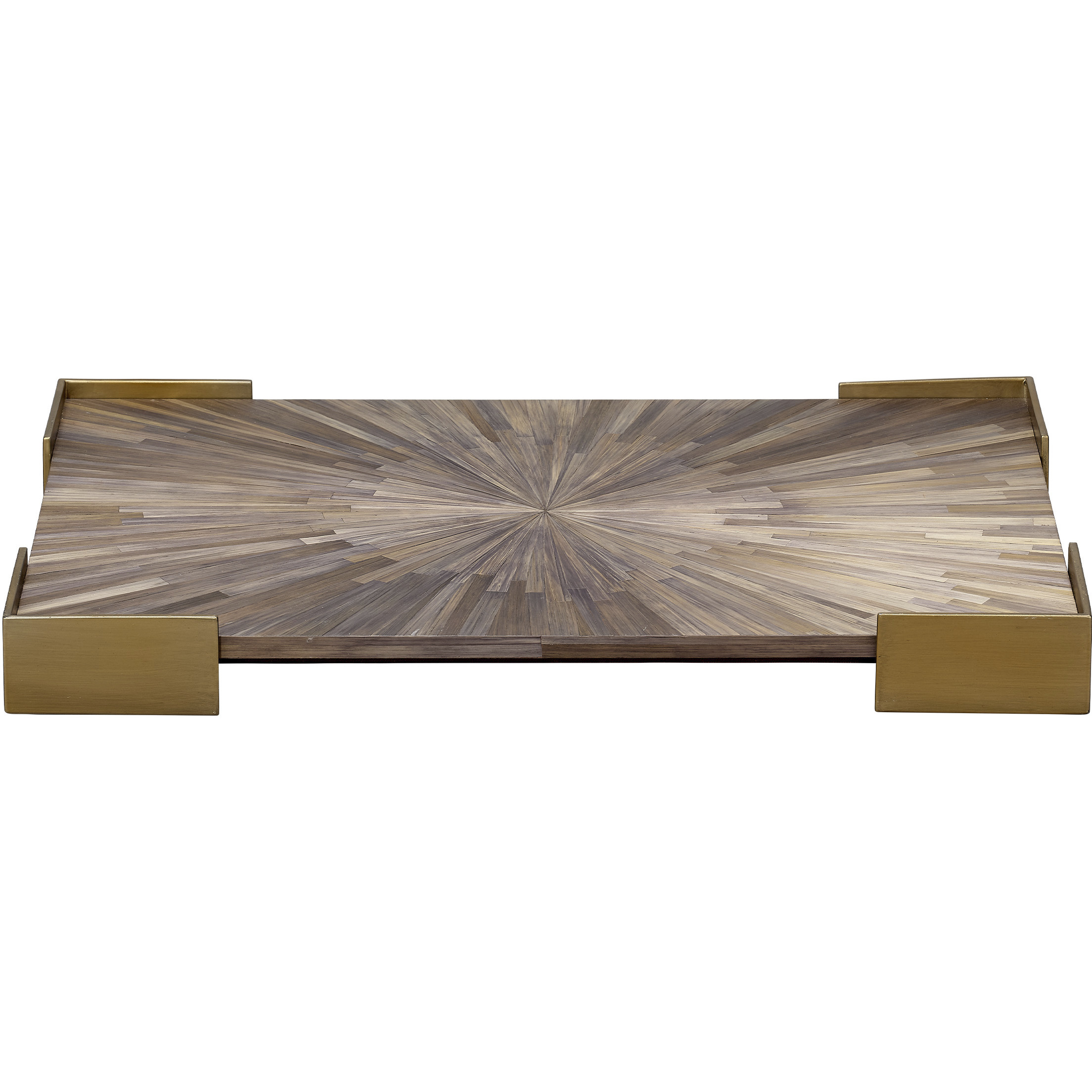 Palm Grey Straw and Antique Brass Marquetry Tray