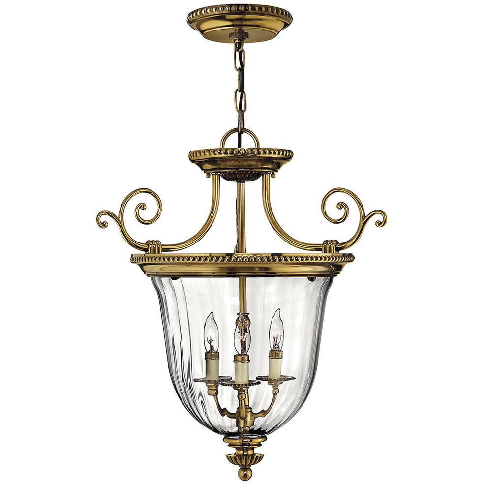 Cambridge 3 Light 21.25 inch Burnished Brass Indoor Foyer Pendant Ceiling Light, Convertible to Semi-Flush