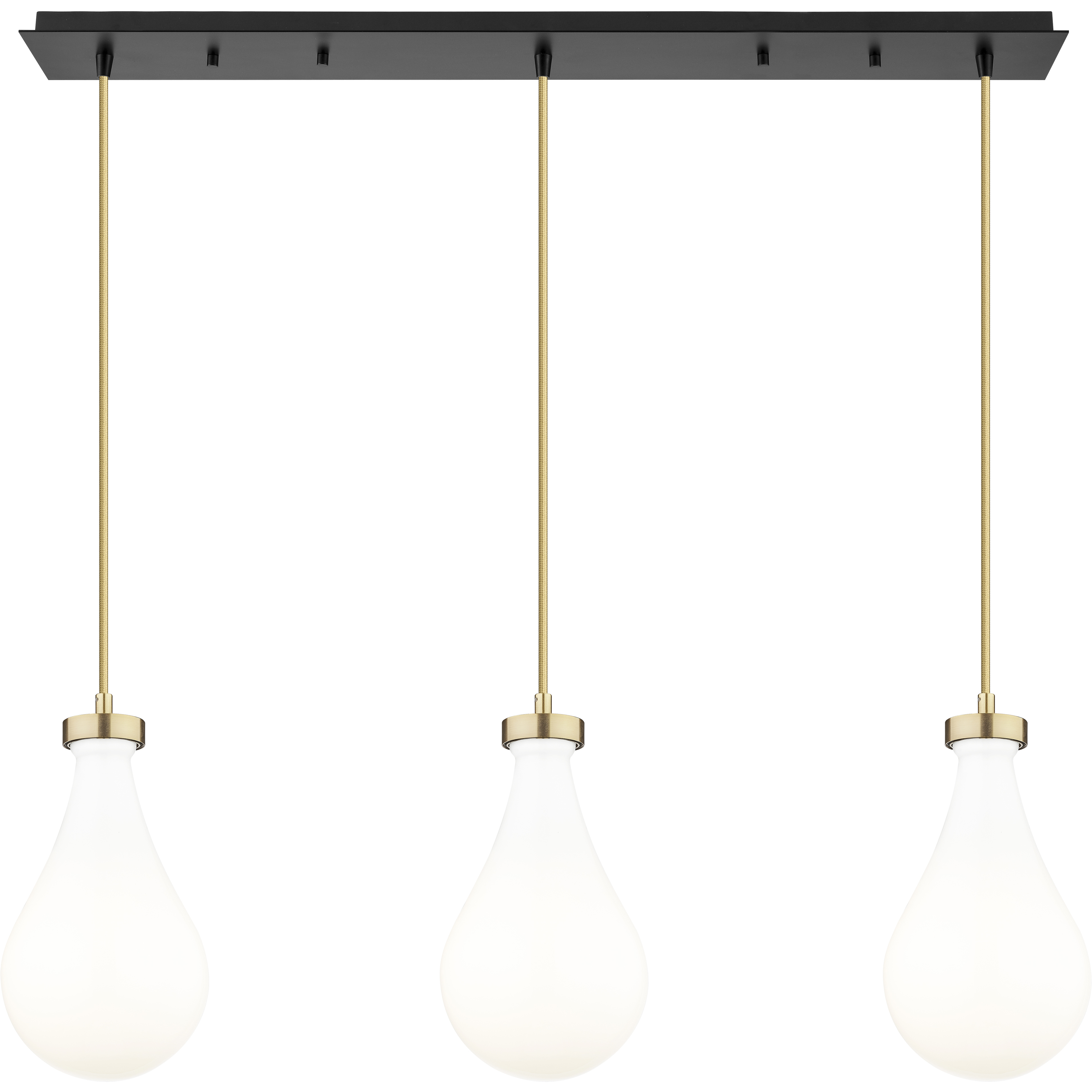 Owego 3 Light 36.63 inch Champagne Bronze Linear Pendant Ceiling Light in Gloss White Glass