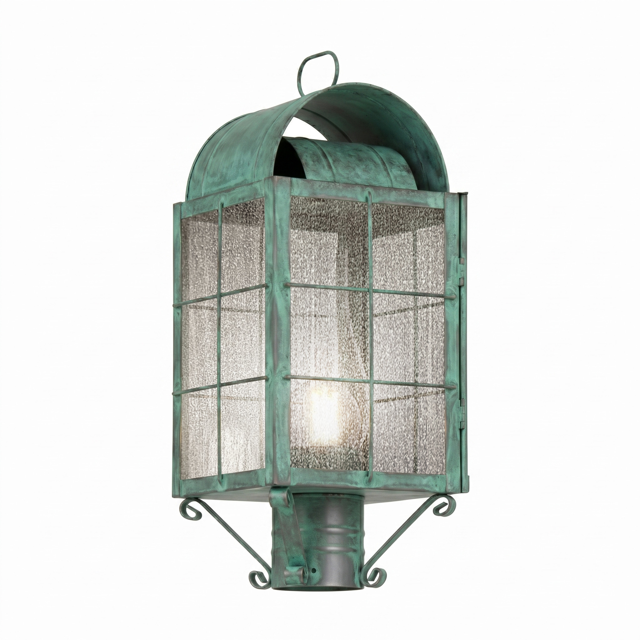 Durham 1 Light 18 inch Verde Green Post Lantern in Seedy Glass, Brass Traditions by InnovationsLighting