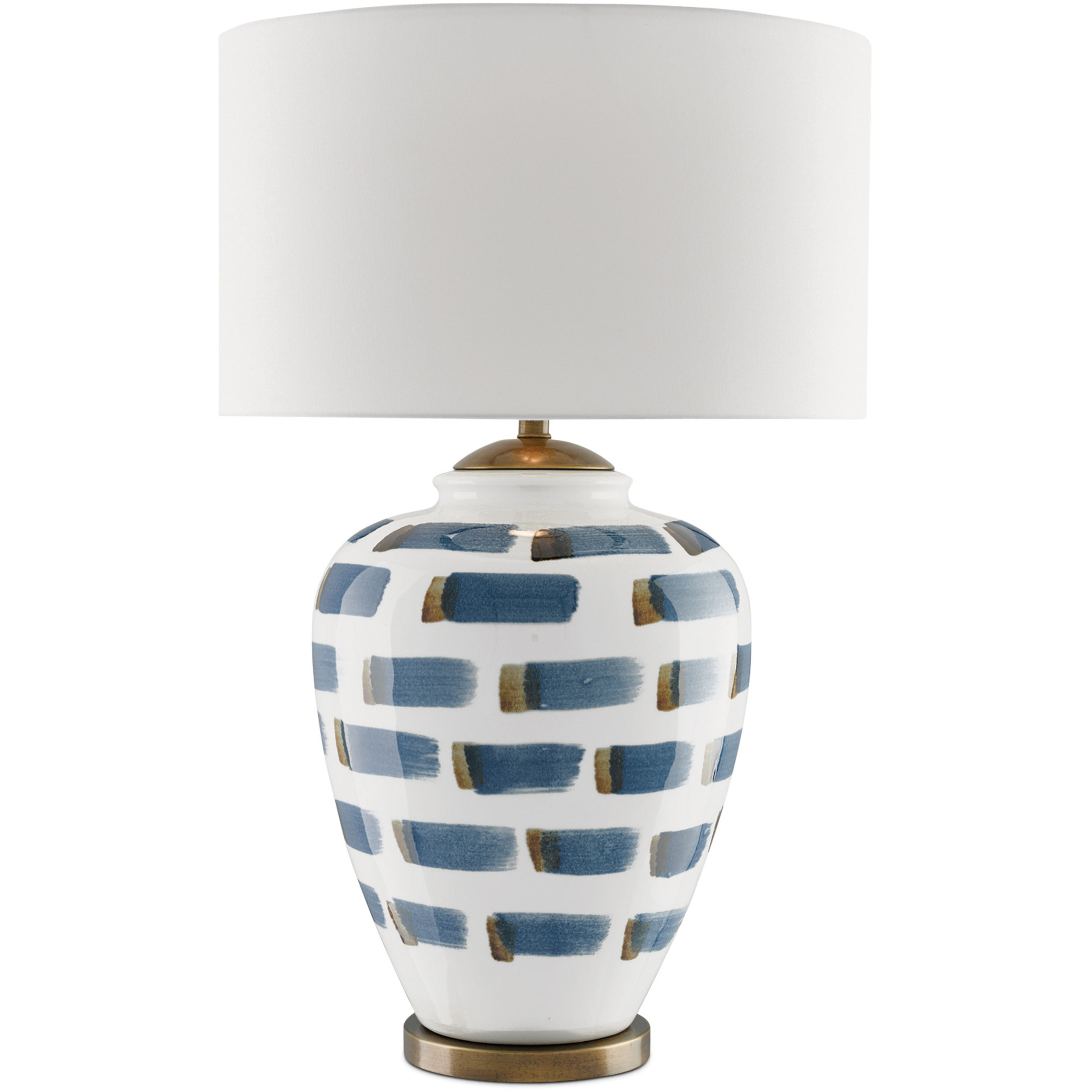 Brushstroke 32.5 inch 150 watt White and Blue and Antique Brass Table Lamp Portable Light
