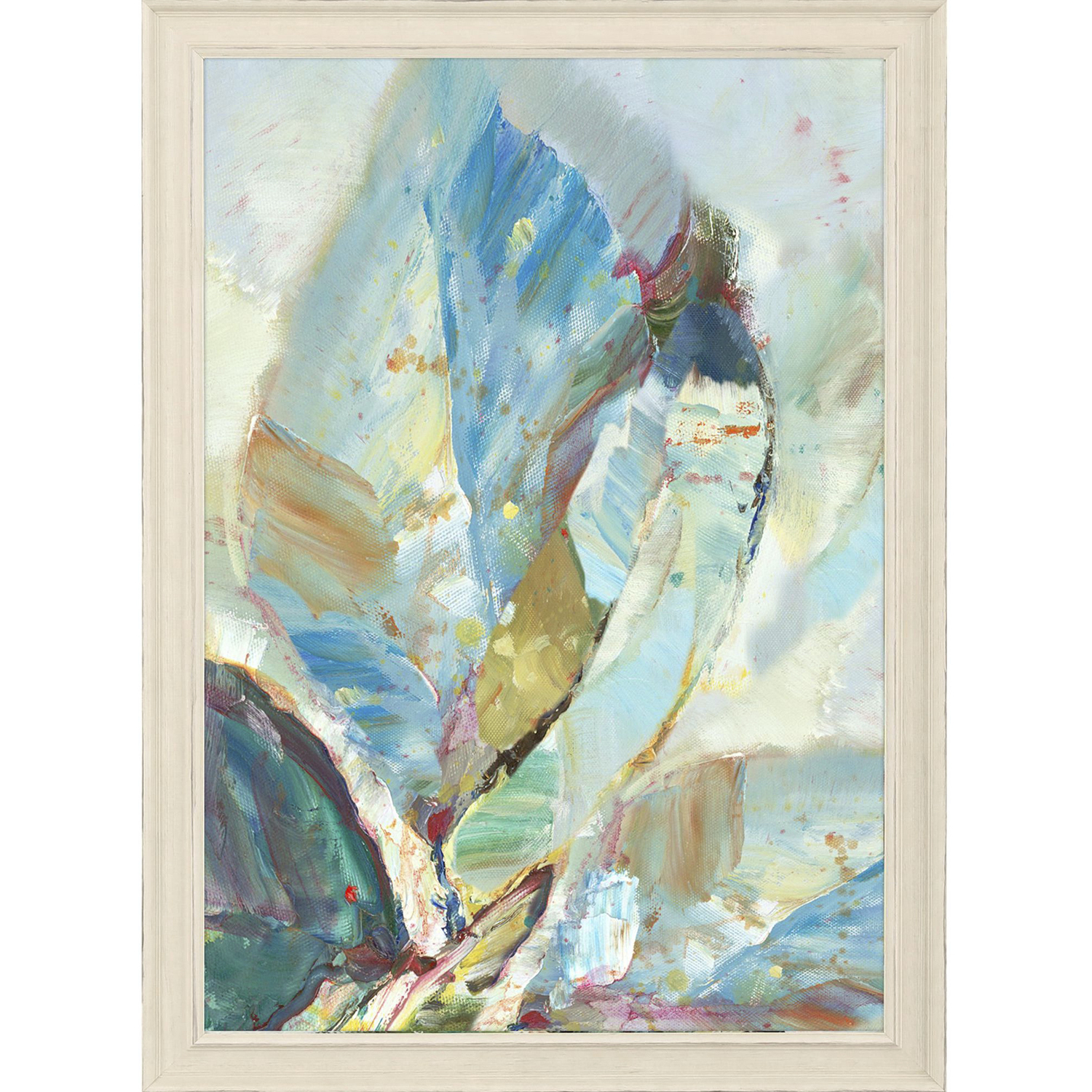 Aqua Leaf Blue and Green and Turquoise and Yellow Framed Art