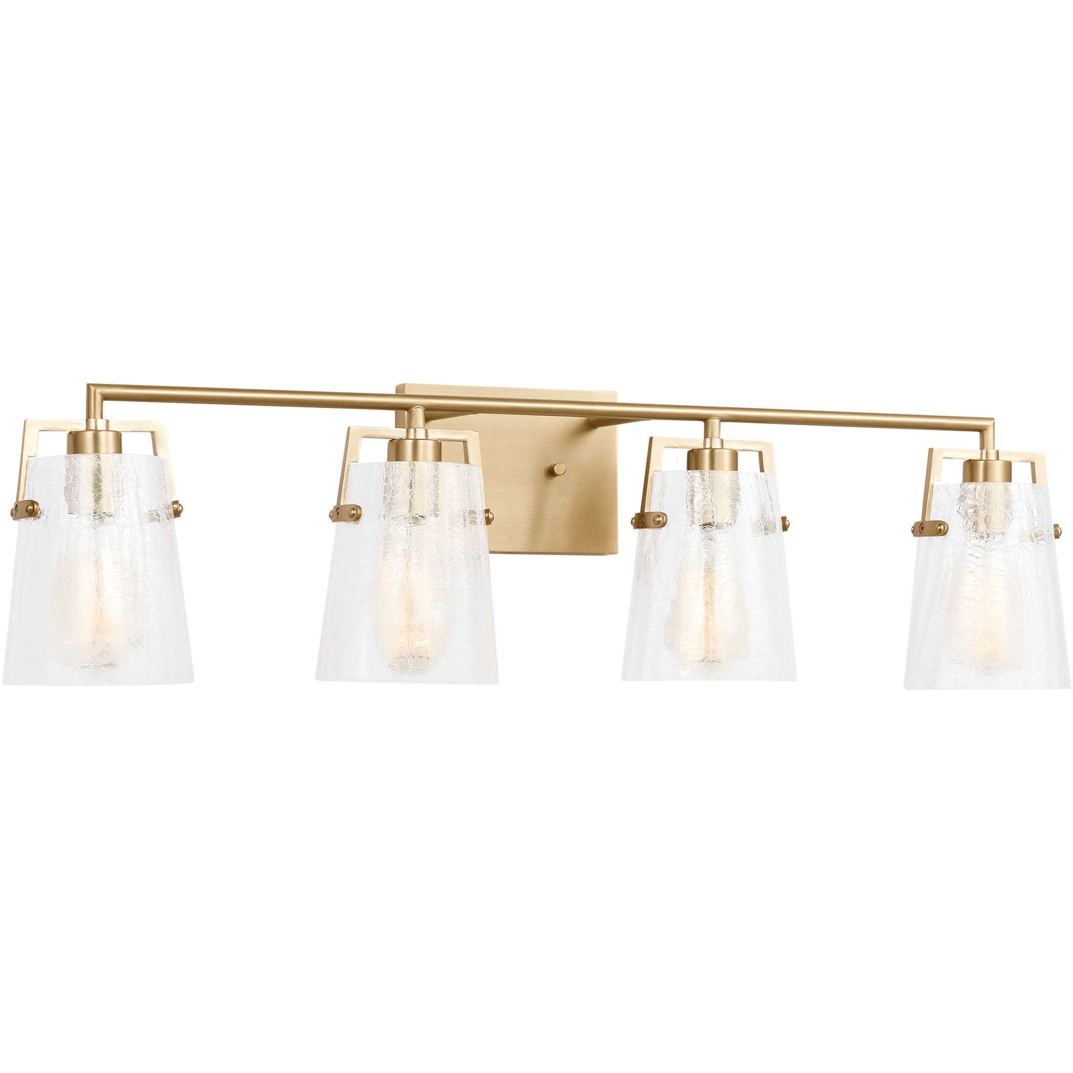 Drew & Jonathan Crofton 4 Light 33.38 inch Chrome Vanity Light Wall Light in Satin Brass, Clear Crackle Glass