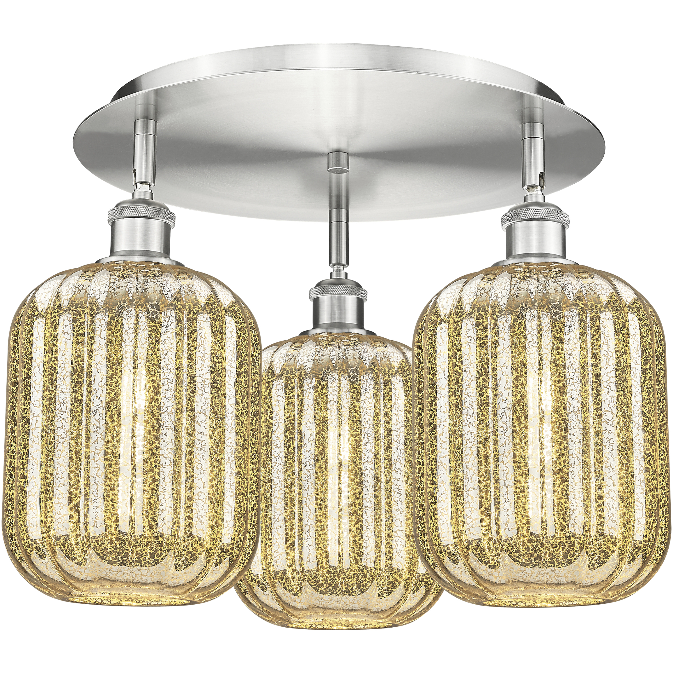 Ballston Preston 3 Light 19 inch Satin Nickel Flush Mount Ceiling Light in Mercury Glass