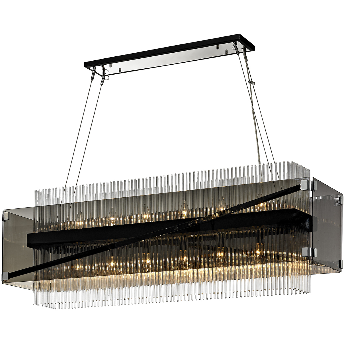 Apollo 12 Light 49.75 inch Dark Bronze Polished Chrome Linear Ceiling Light, Smoked and Clear Glass