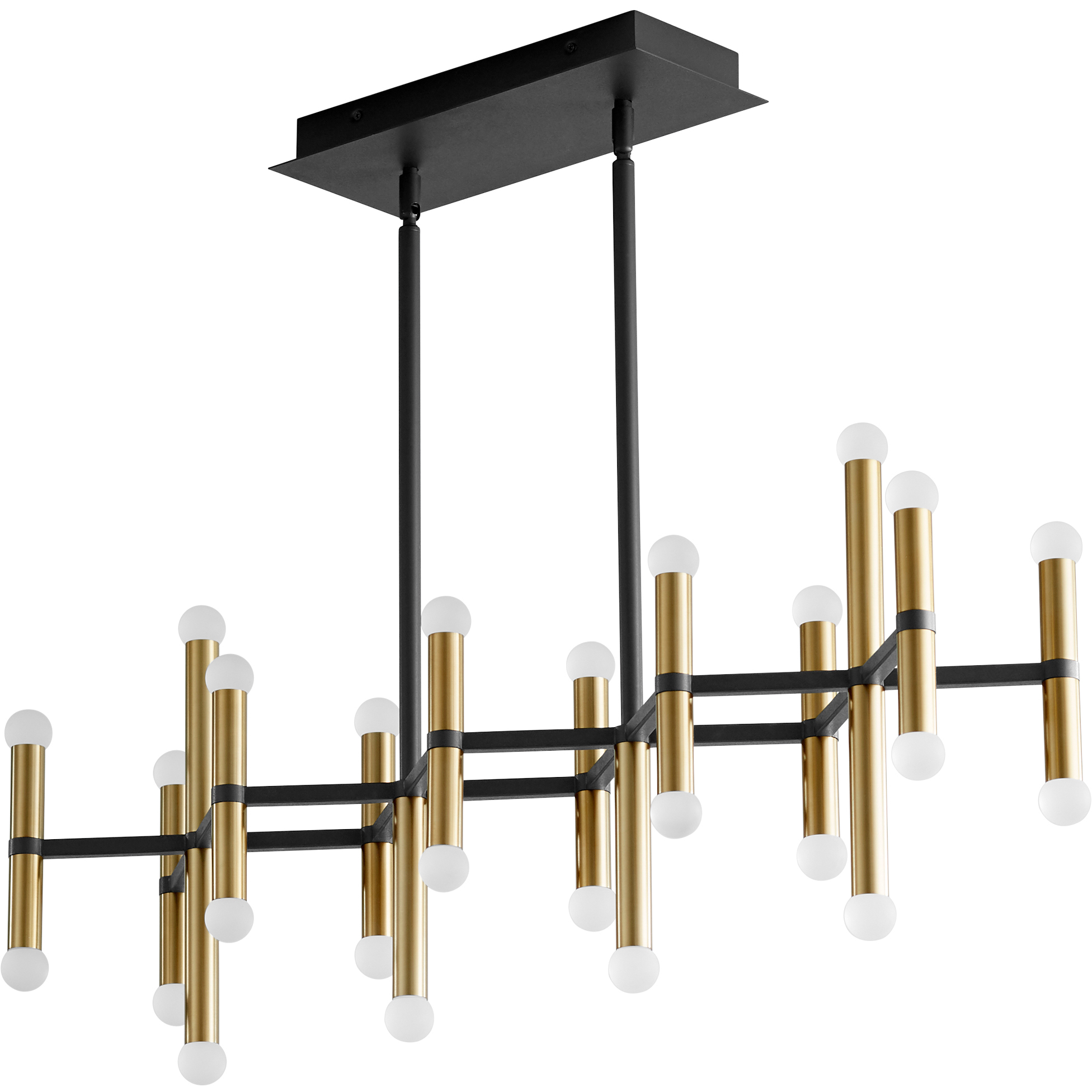 Nero 26 Light 34 inch Black with Aged Brass Linear Chandelier Ceiling Light