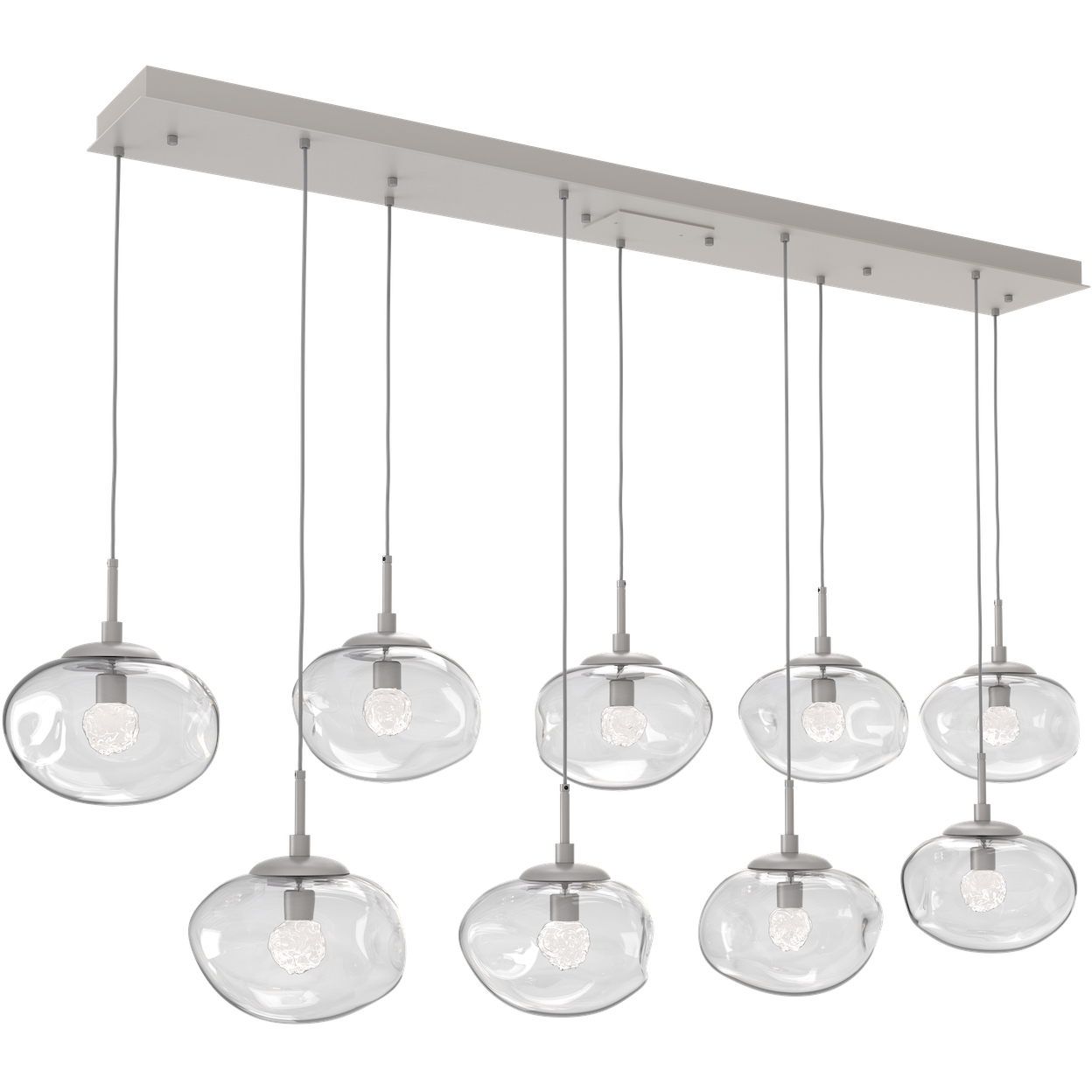 Nova LED LED Beige Silver Linear Pendant Ceiling Light in 3000K LED, Metallic Beige Silver, Floret Inner - Clear Outer, Multi-Port