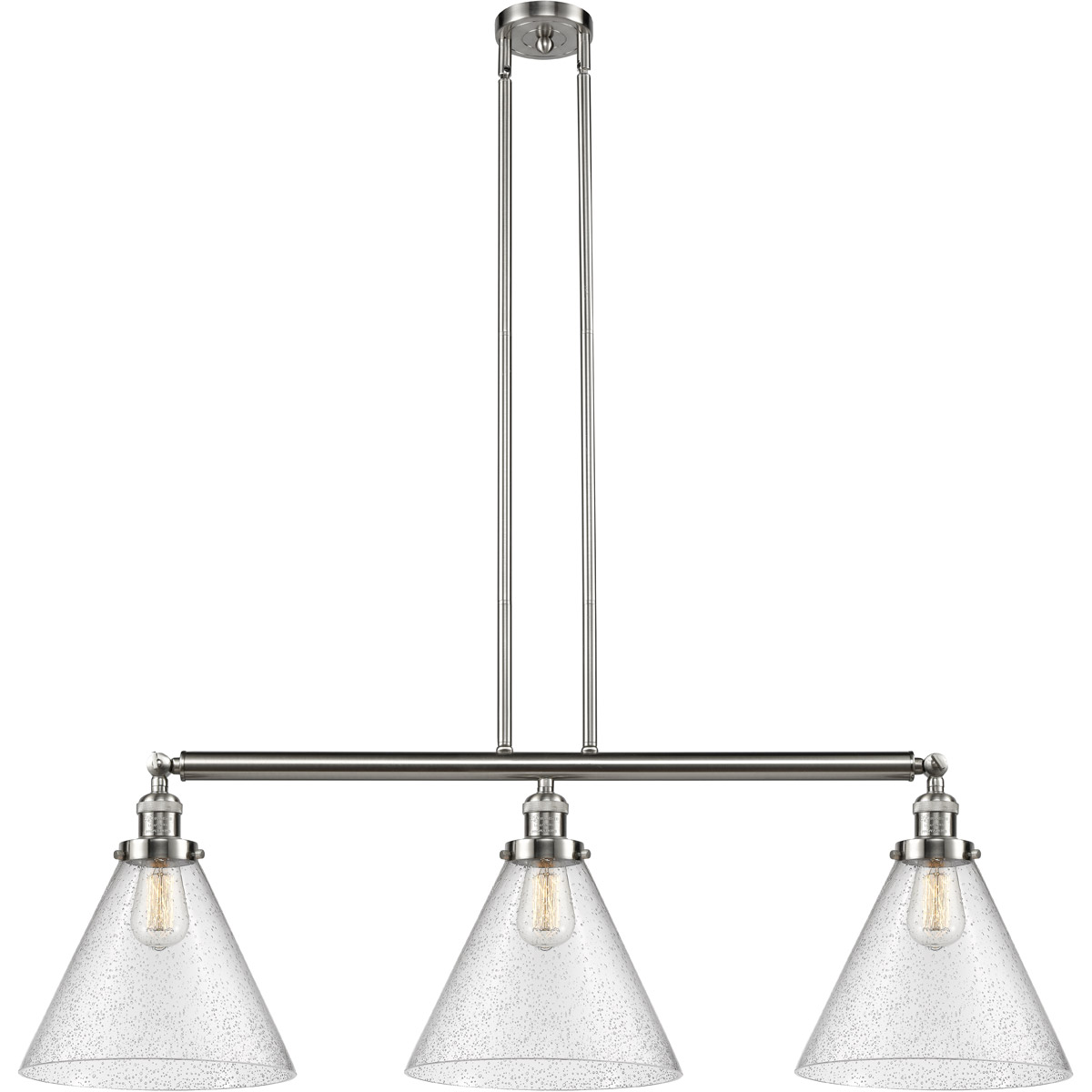 Franklin Restoration X-Large Cone LED 44 inch Brushed Satin Nickel Island Light Ceiling Light in Seedy Glass, Franklin Restoration