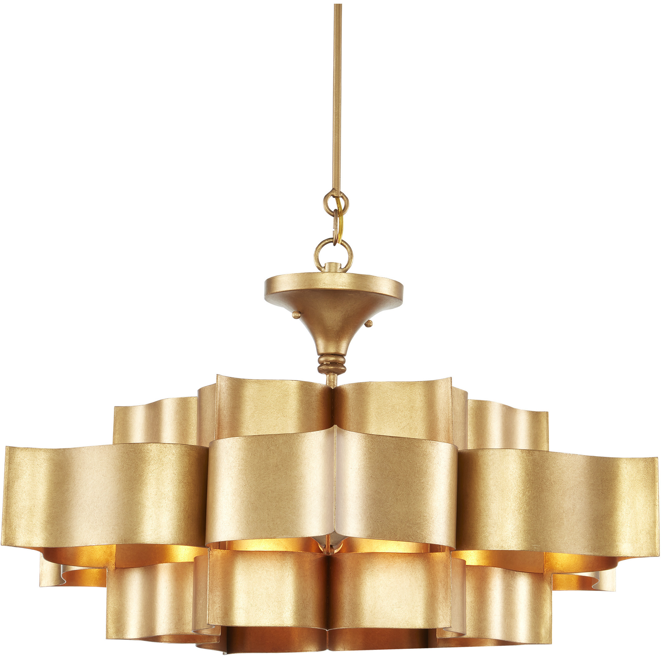 Grand Lotus 6 Light 30 inch Antique Gold Leaf Chandelier Ceiling Light, Large