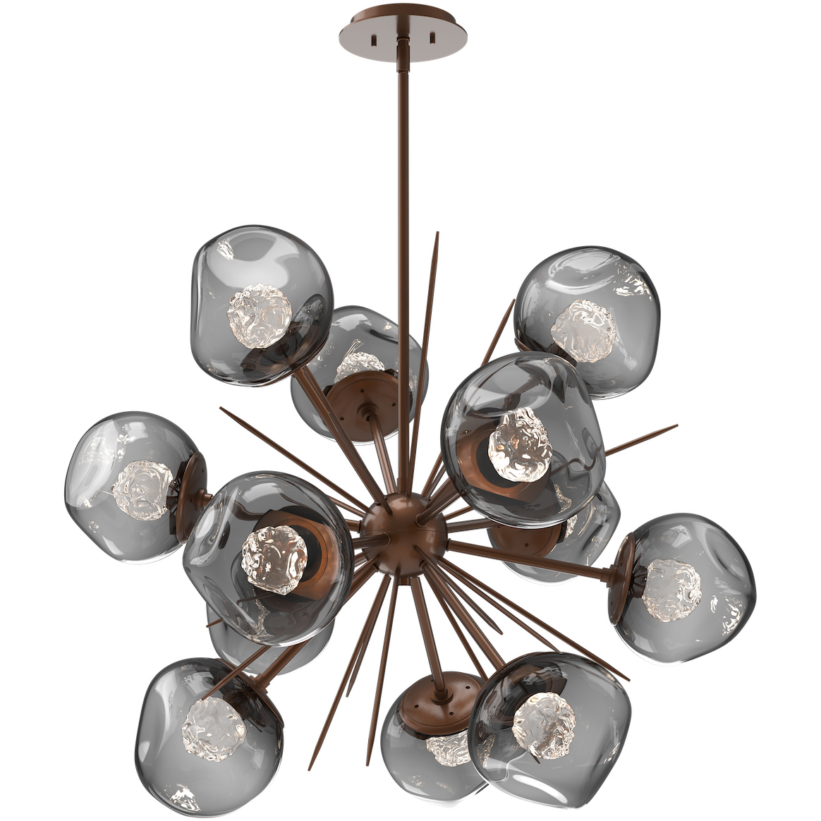 Luna LED Burnished Bronze Multi-Pendant Ceiling Light in 3000K LED, Floret Inner - Smoke Outer