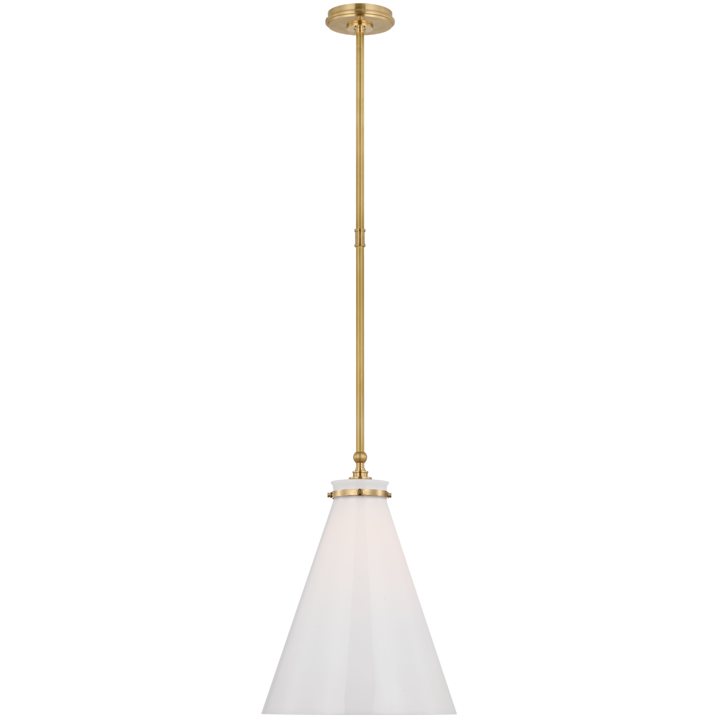 Chapman & Myers Parkington LED 15.25 inch Antique-Burnished Brass Conical Pendant Ceiling Light in White Glass
