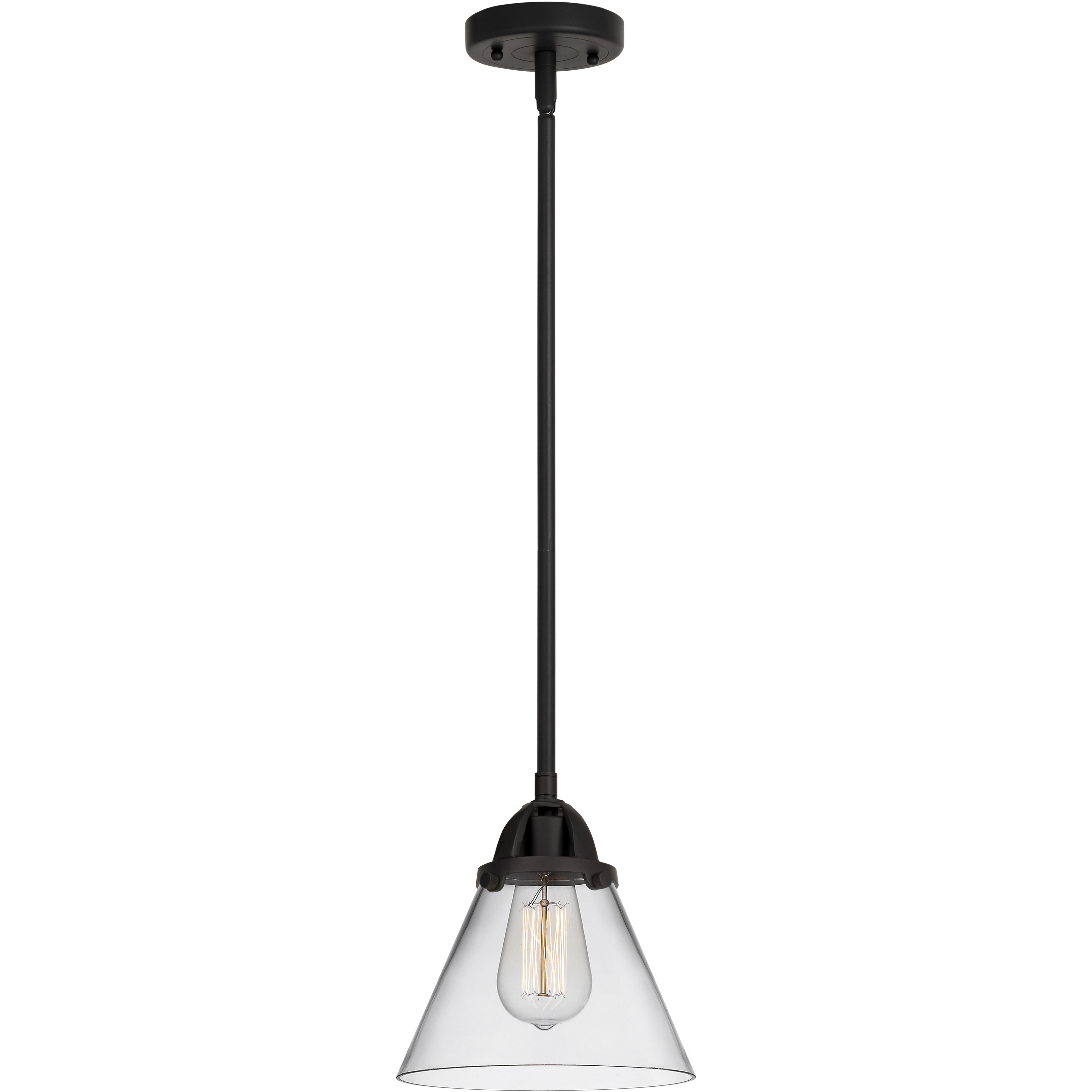 Nouveau 2 Cone 1 Light 7.75 inch Matte Black Mini Pendant Ceiling Light in Incandescent, Clear