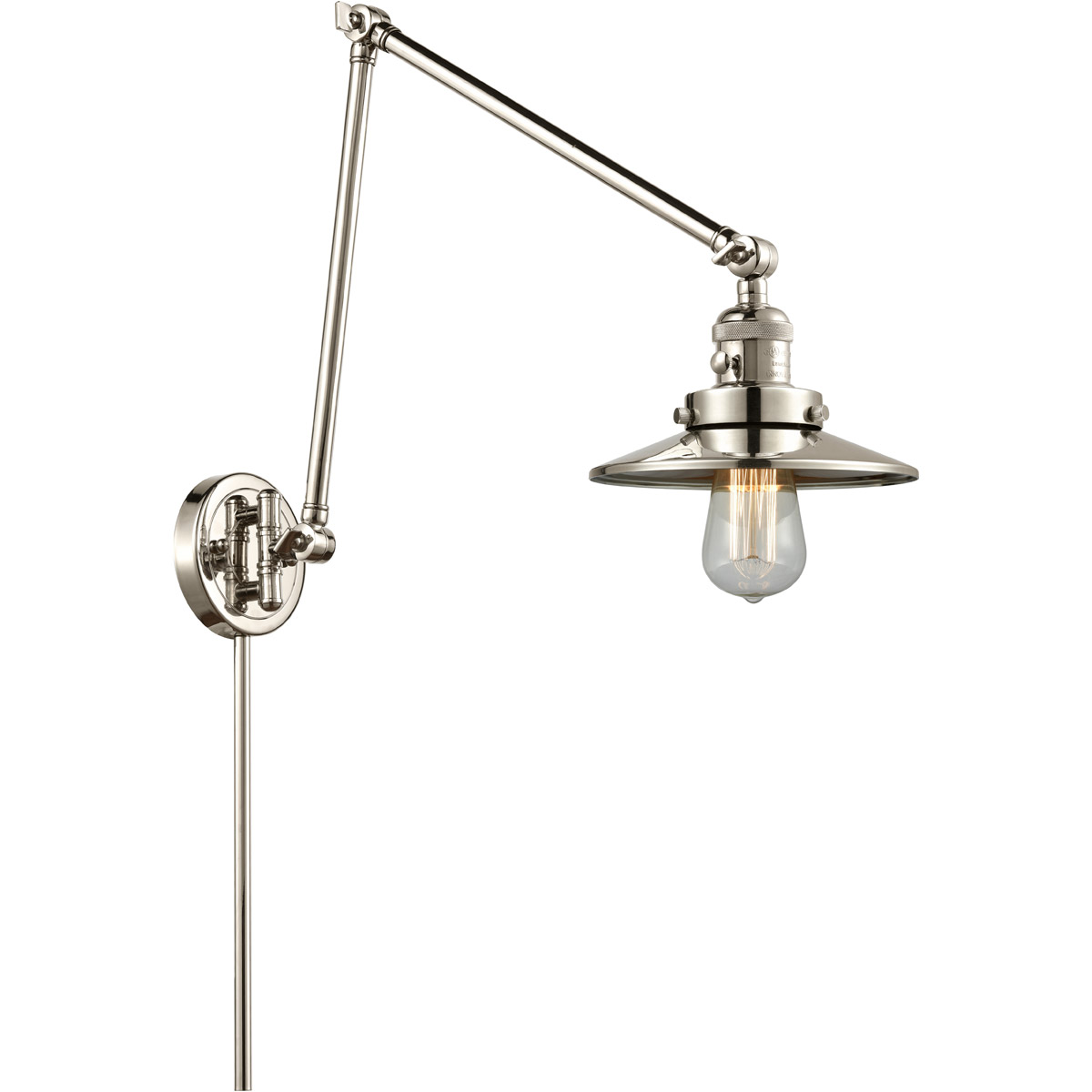 Railroad 30 inch 60.00 watt Polished Nickel Swing Arm Wall Light, Franklin Restoration
