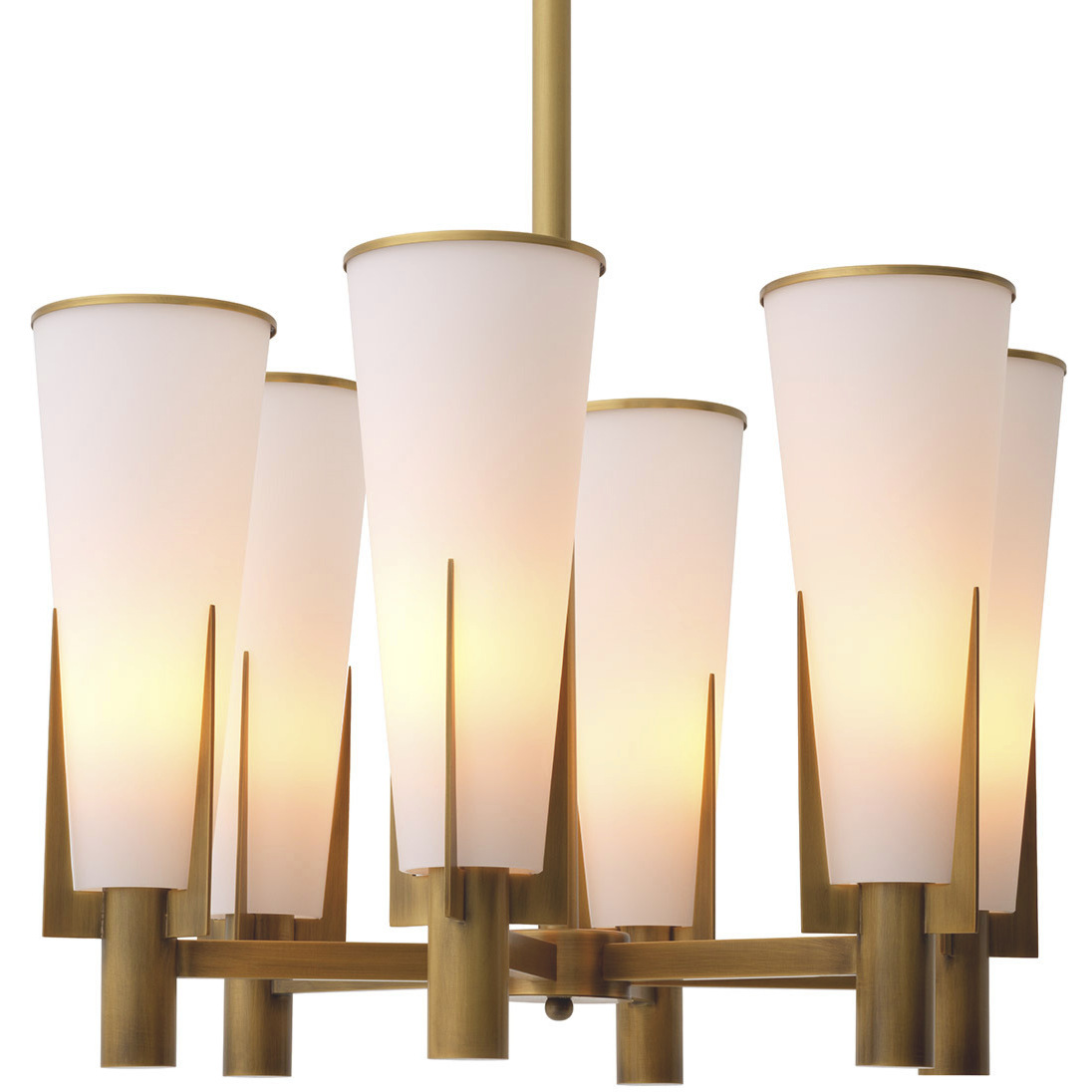 Dino 6 Light 23.62 inch Antique Brass and White Glass Chandelier Ceiling Light