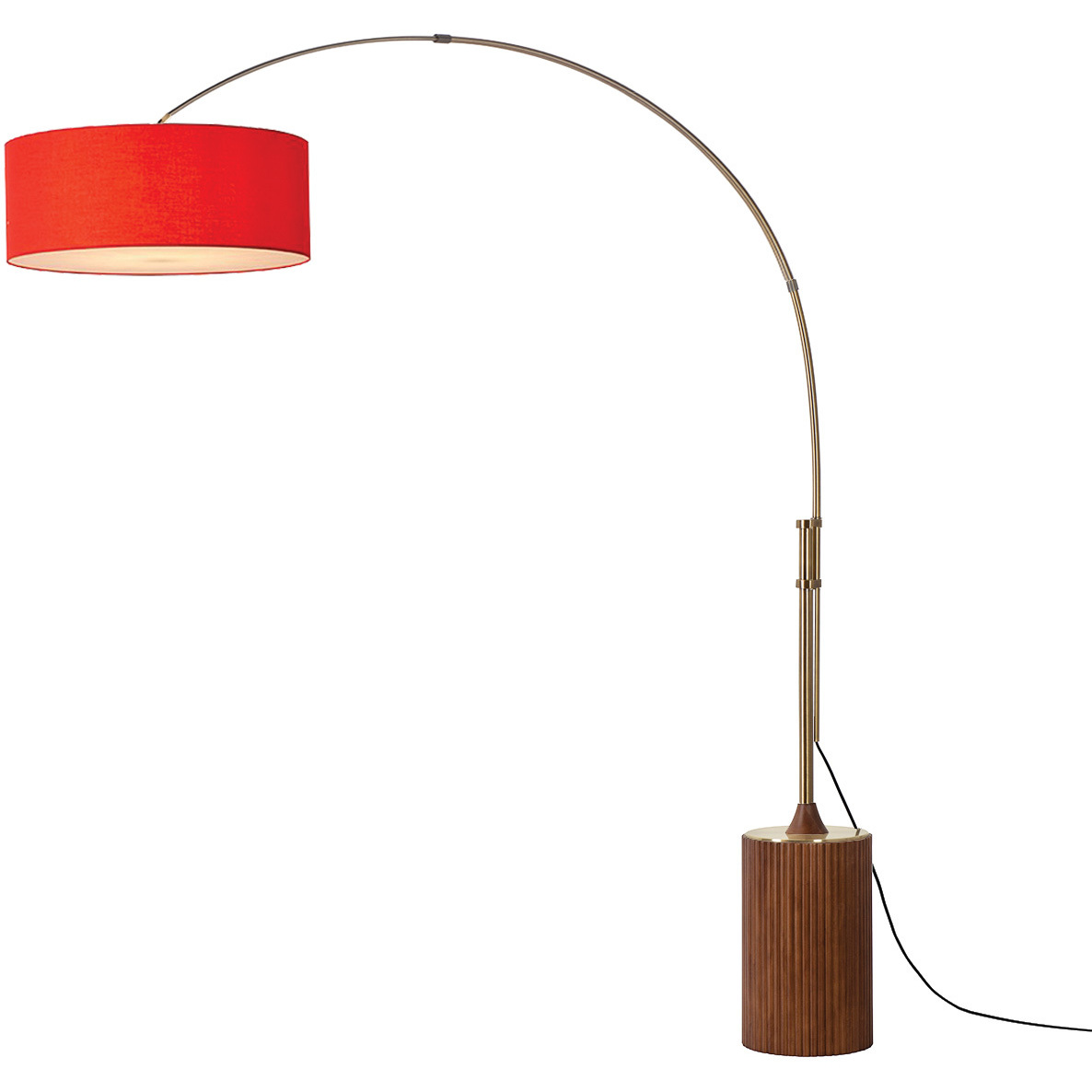 Tambo 92 inch 14 watt Weathered Brass and Dark Walnut Arc Floor Lamp Portable Light in Crimson Red Linen