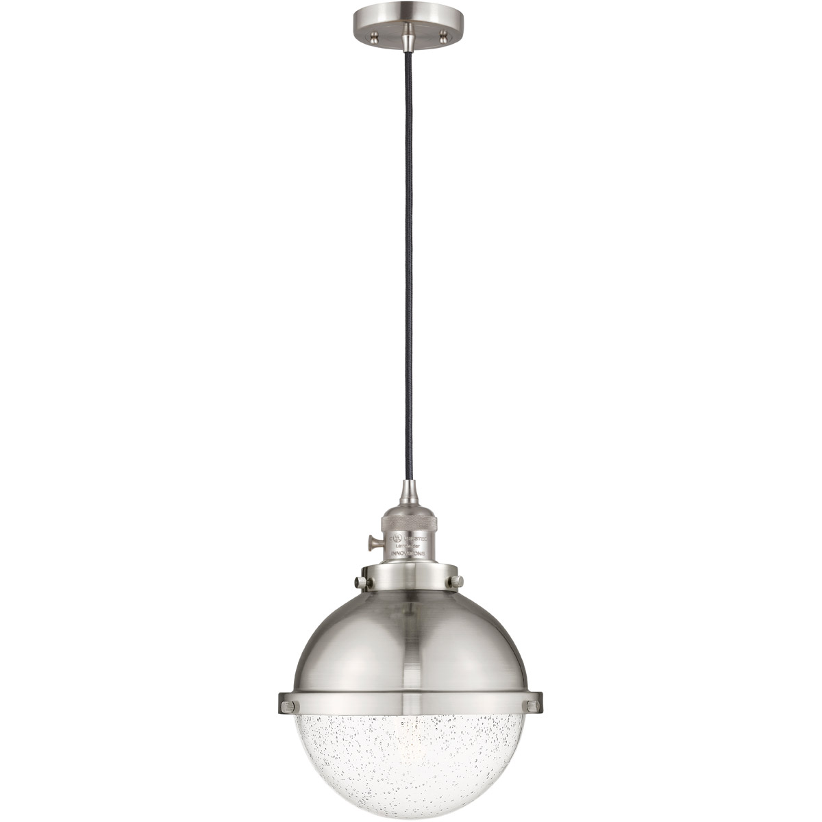 Franklin Restoration Hampden LED 9 inch Brushed Satin Nickel Mini Pendant Ceiling Light in Seedy Glass