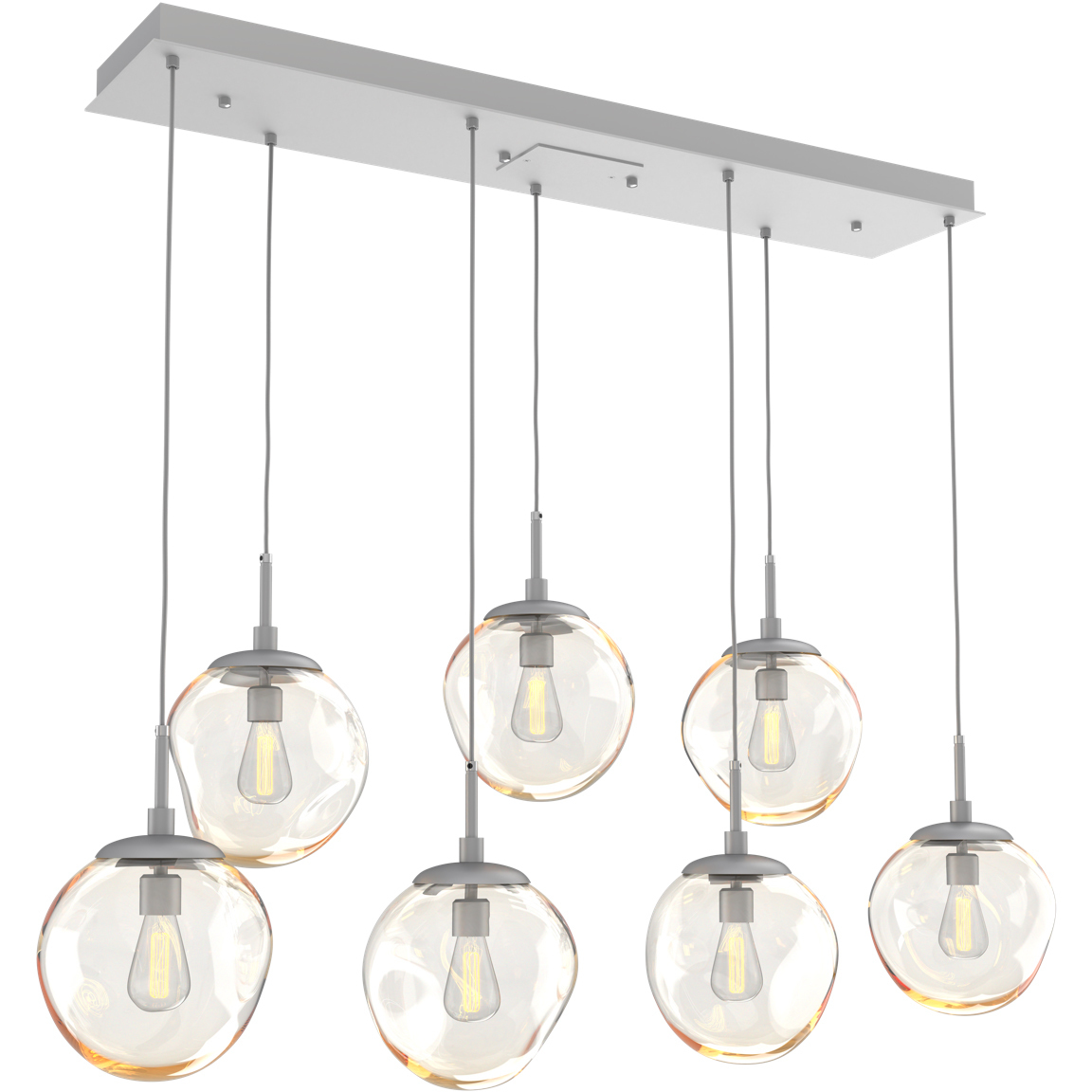 Aster Incandescent 7 Light Classic Silver Linear Pendant Ceiling Light in Amber Aster, Multi-Pendant