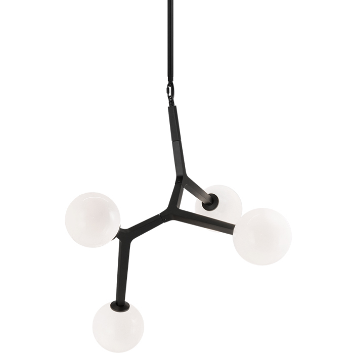 Rami 4 Light 23.5 inch Black Pendant Ceiling Light in Black and Opal Glass
