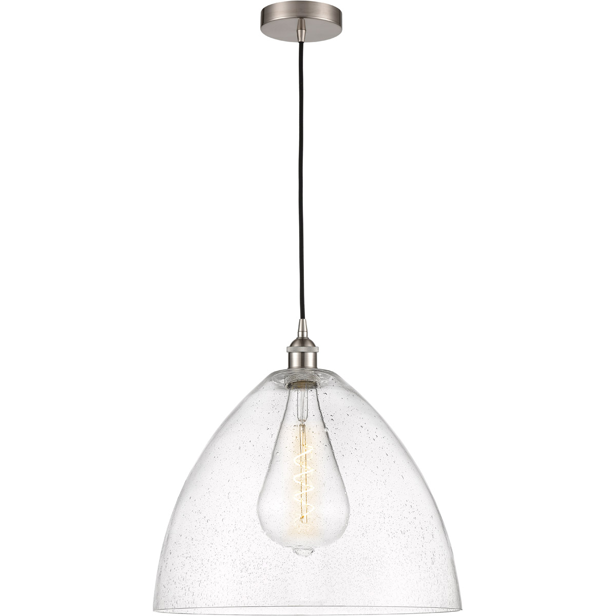 Edison Dome LED 16 inch Brushed Satin Nickel Pendant Ceiling Light in Seedy Glass