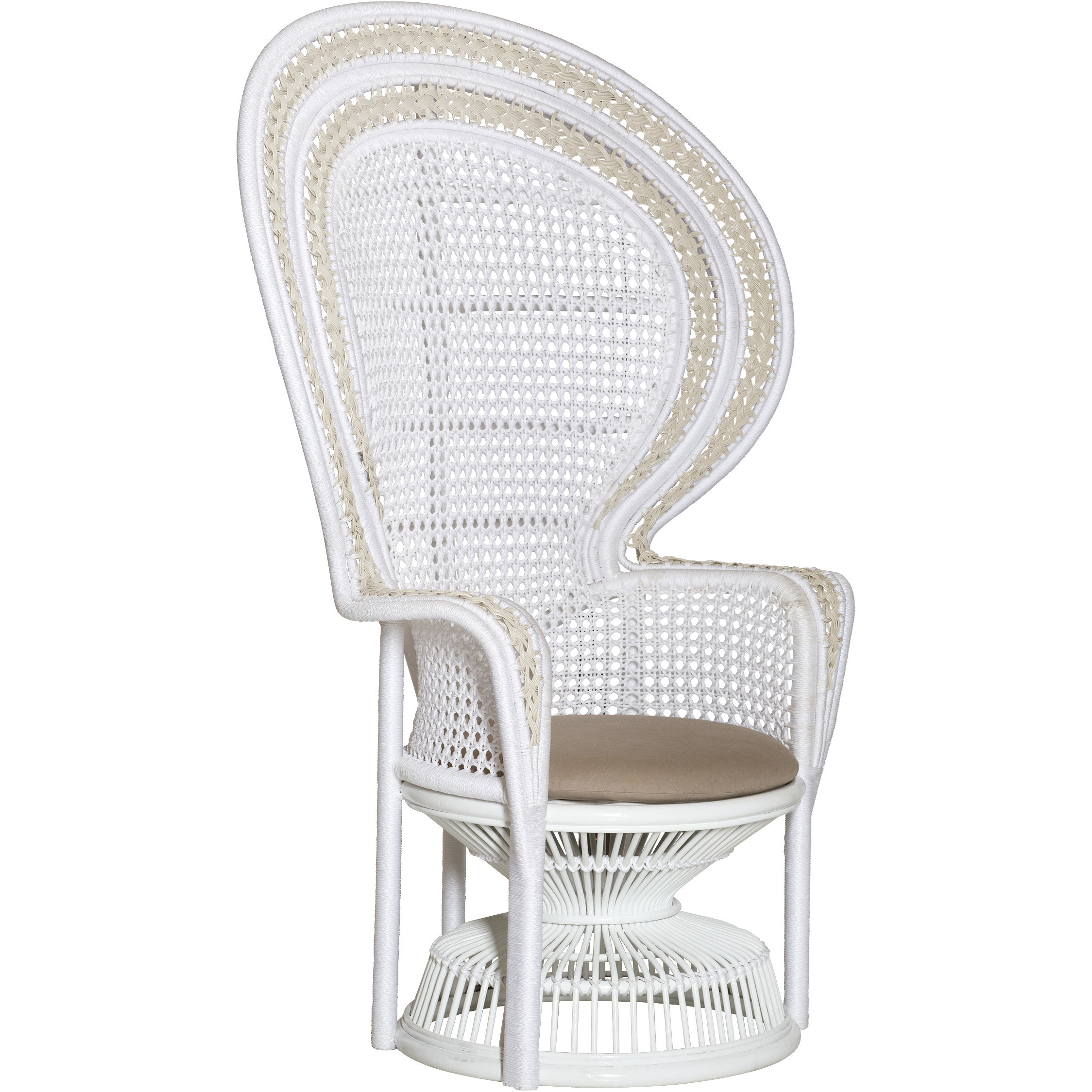 Emanuelle White and Natural and Linho Sand Accent Chair