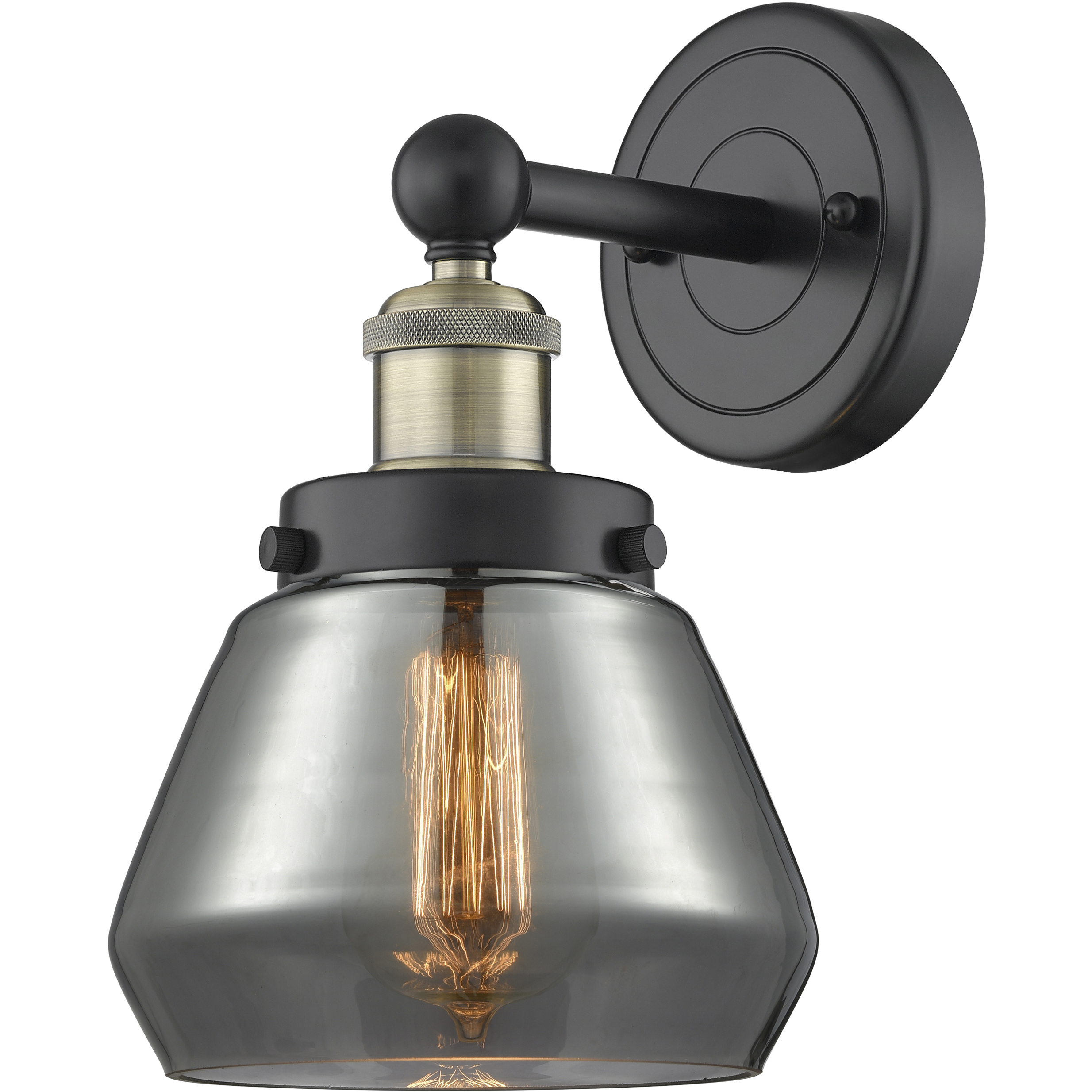 Fulton 1 Light 6.5 inch Black Antique Brass Sconce Wall Light in Light Smoke Glass