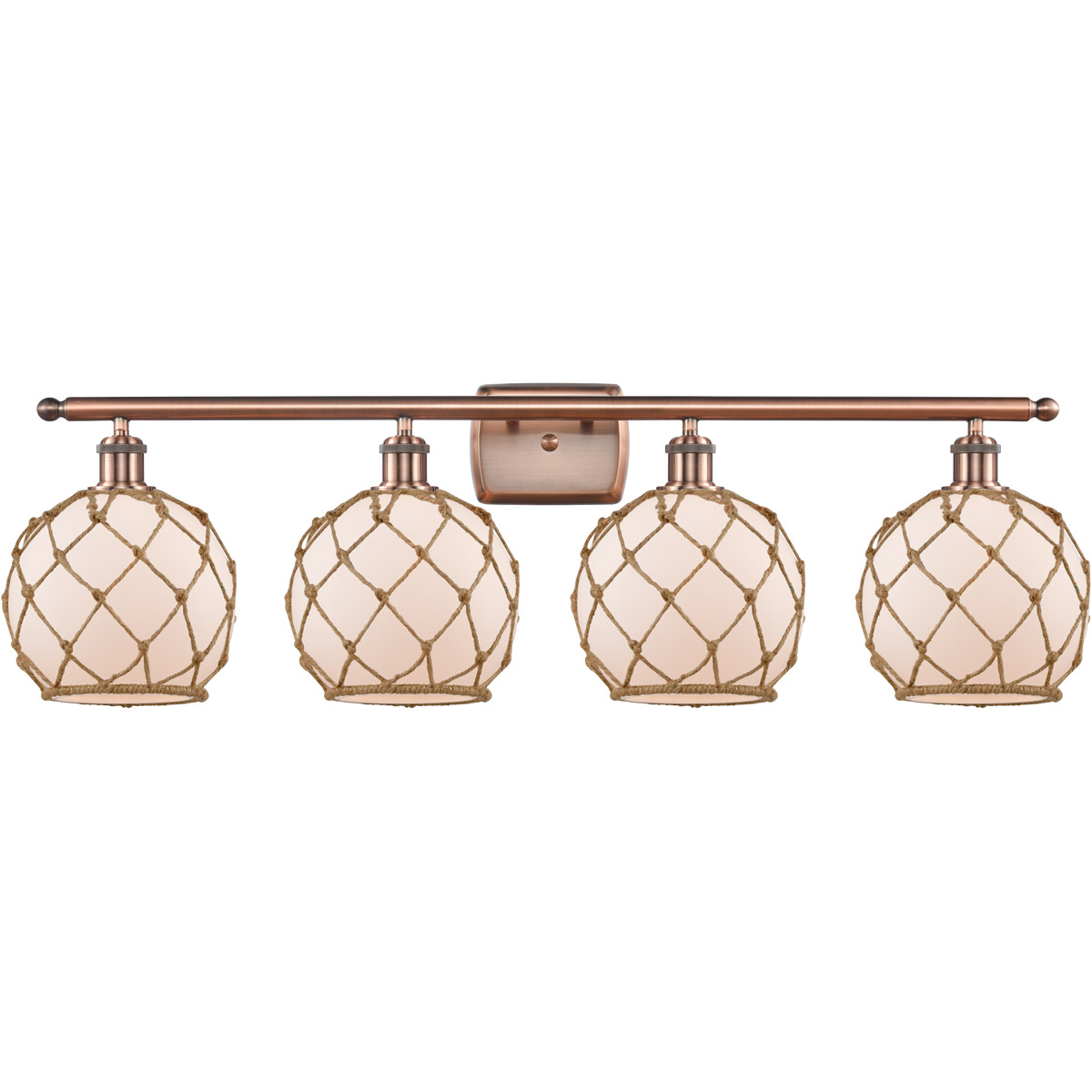 Ballston Farmhouse Rope LED 36 inch Antique Copper Bath Vanity Light Wall Light in White Glass with Brown Rope, Ballston